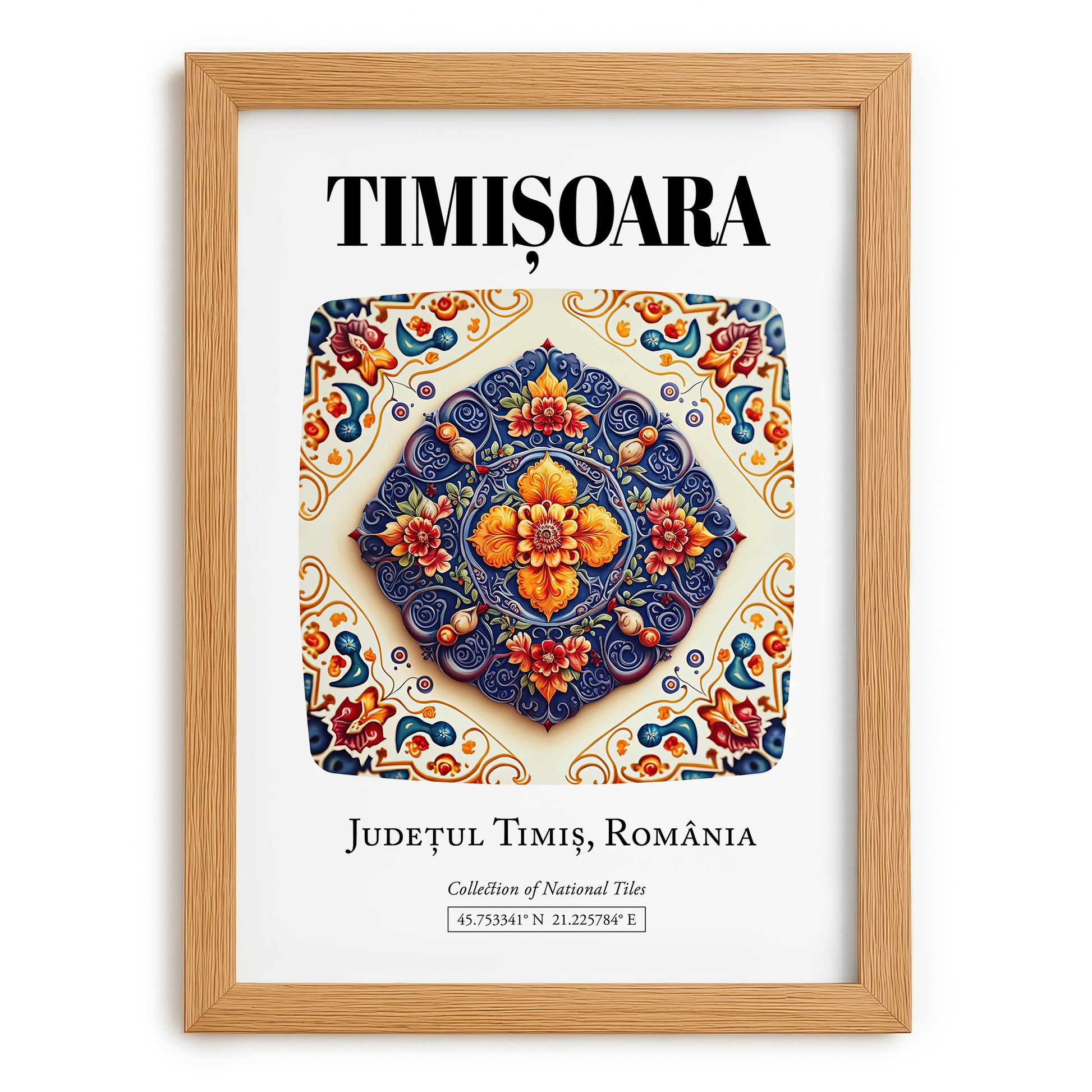 Timișoara, Romania – Retro Travel Poster, set in oak frame