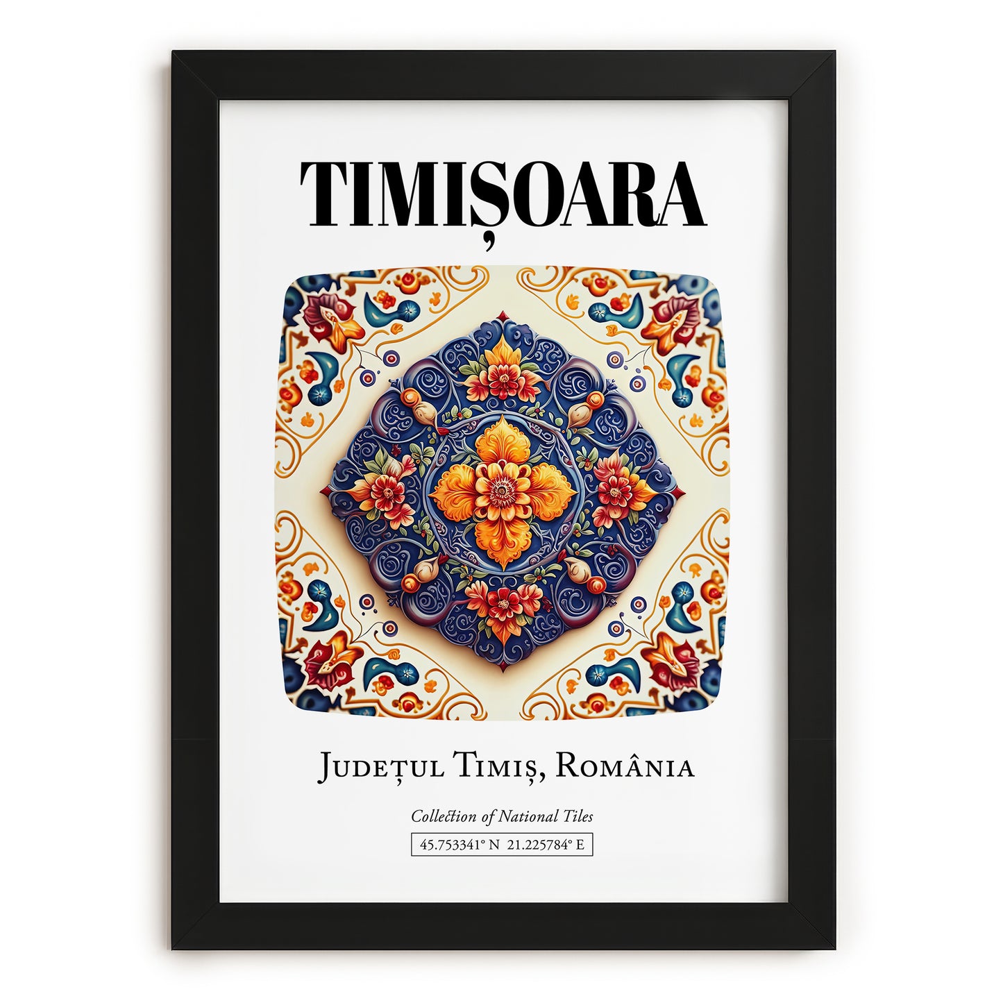 Timișoara, Romania – Retro Travel Poster, in sleek black frame