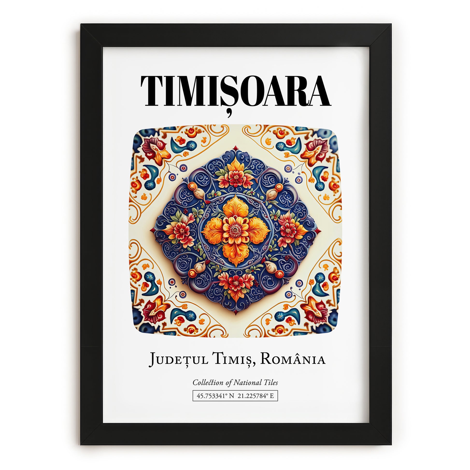 Timișoara, Romania – Retro Travel Poster, in sleek black frame