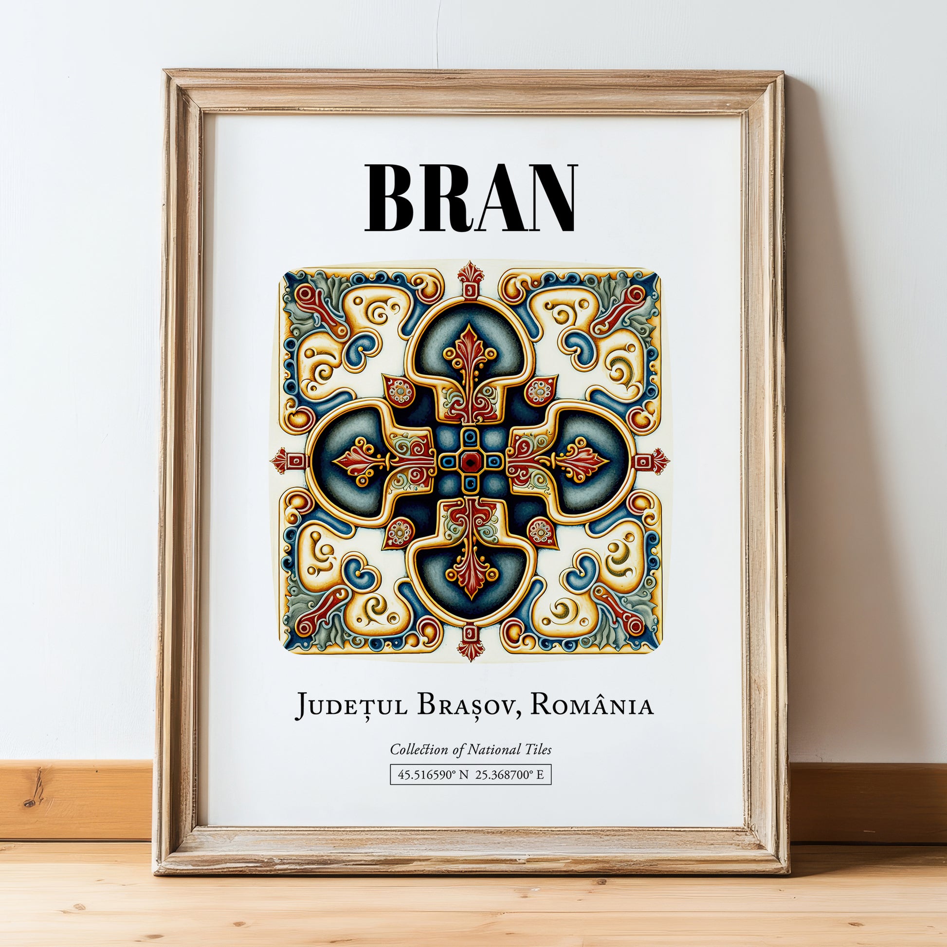 Bran, Romania – Travel Wall Art, in wooden frame leaning on the floor