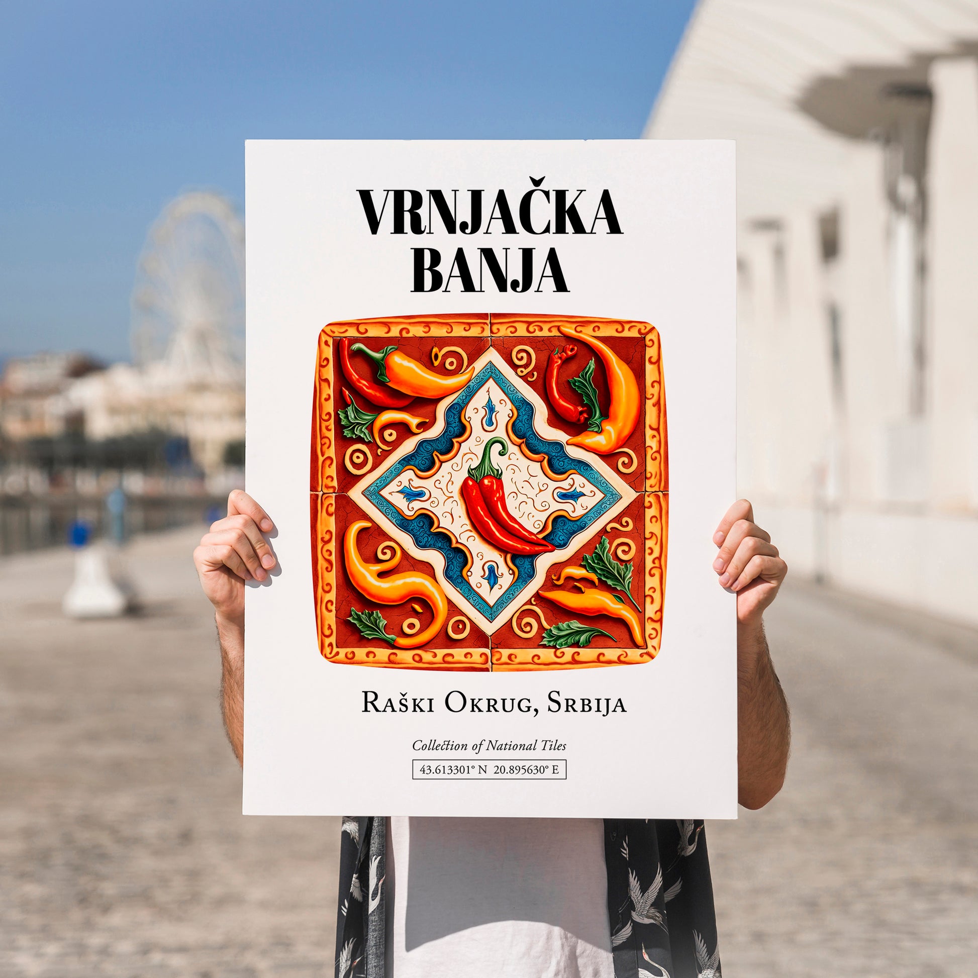 Vrnjačka Banja, Serbia – Retro Travel Poster, no-text version framed in wood