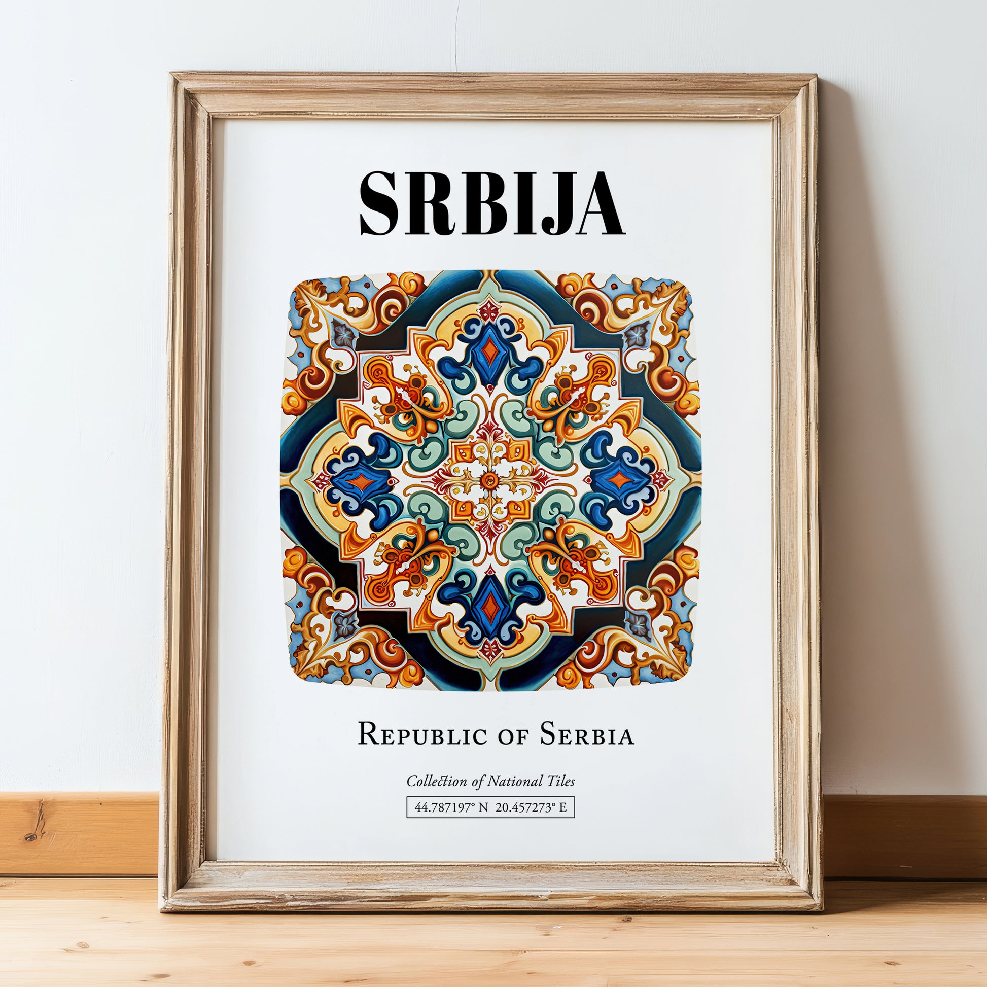 Srbija, Serbia – Vintage Travel Poster, in wooden frame leaning on the floor
