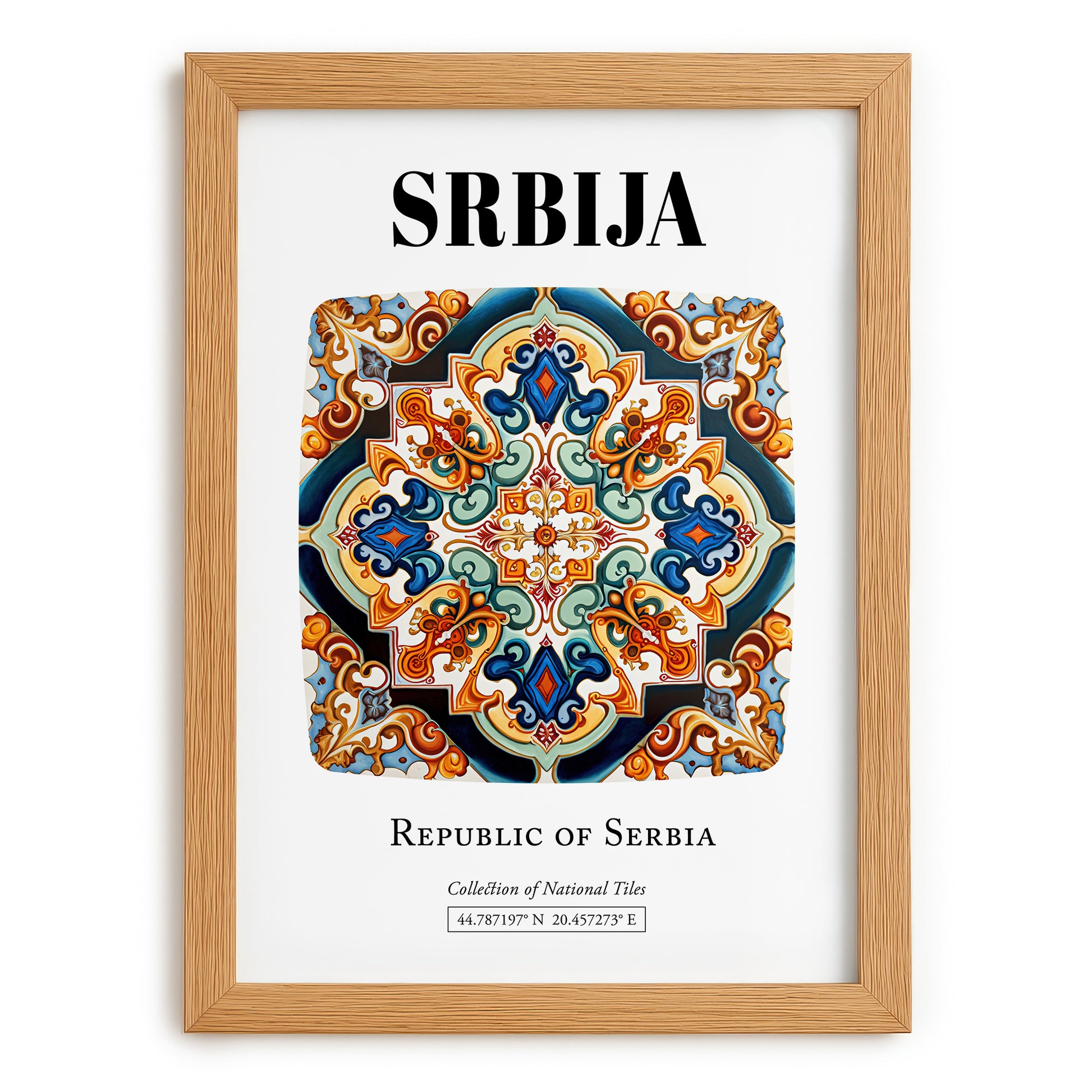Srbija, Serbia – Vintage Travel Poster, set in oak frame