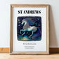 St Andrews, Scotland – Travel Poster, in wooden frame leaning on the floor