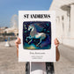 St Andrews, Scotland – Travel Poster, no-text version framed in wood