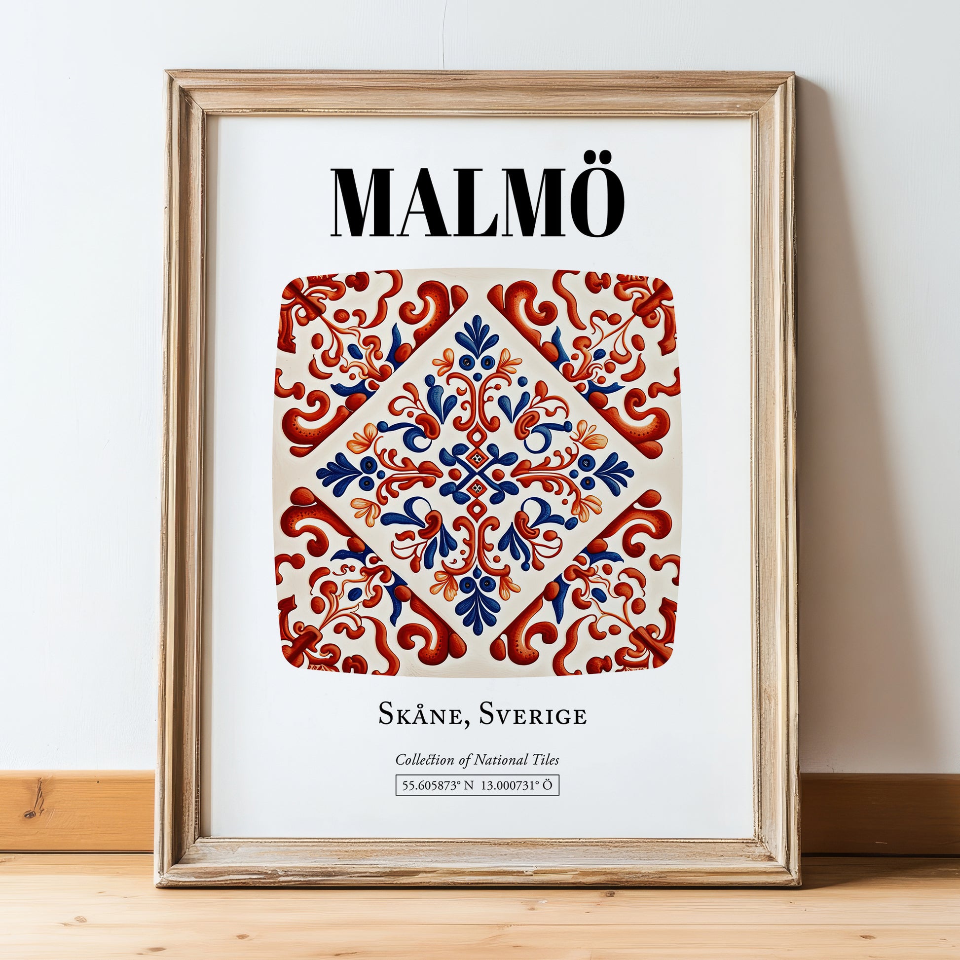 Malmö, Sweden – Travel Memories Wall Print, in wooden frame leaning on the floor