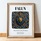 Falun, Sweden – Travel Poster, in wooden frame leaning on the floor