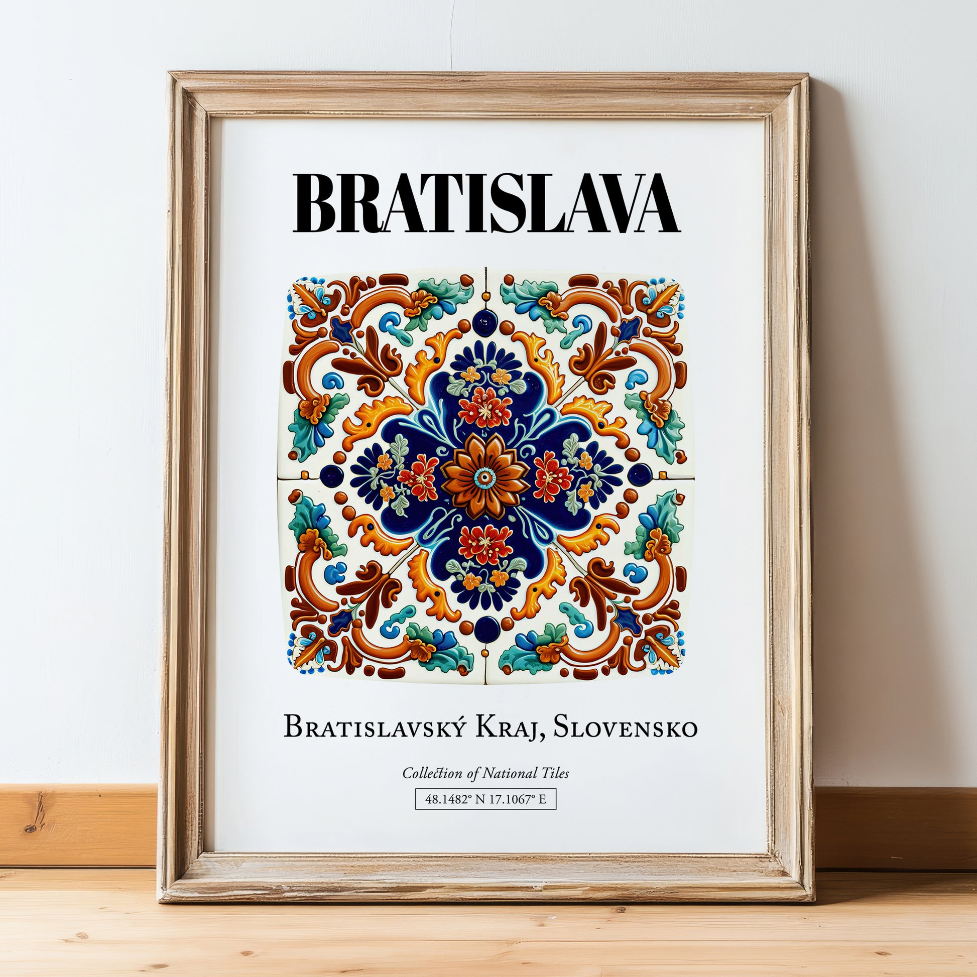 Bratislava, Slovakia – Travel Print, in wooden frame leaning on the floor