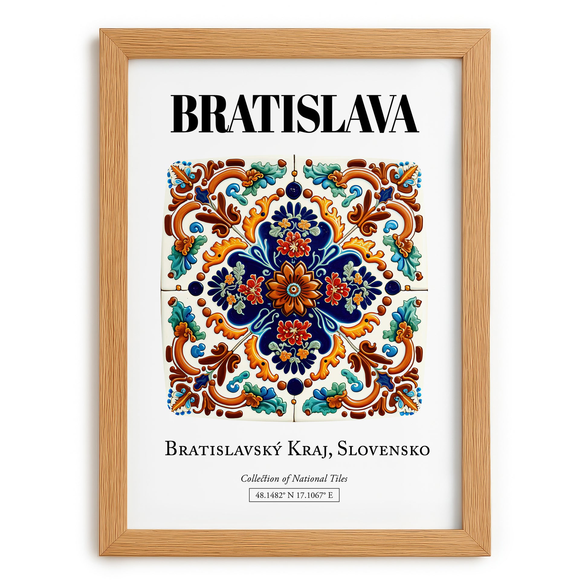 Bratislava, Slovakia – Travel Print, set in oak frame