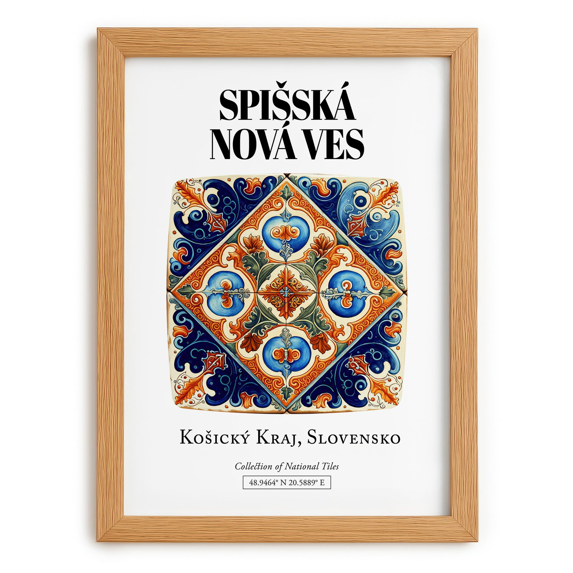 Spišská Nová Ves, Slovakia – Retro Travel Poster, set in oak frame