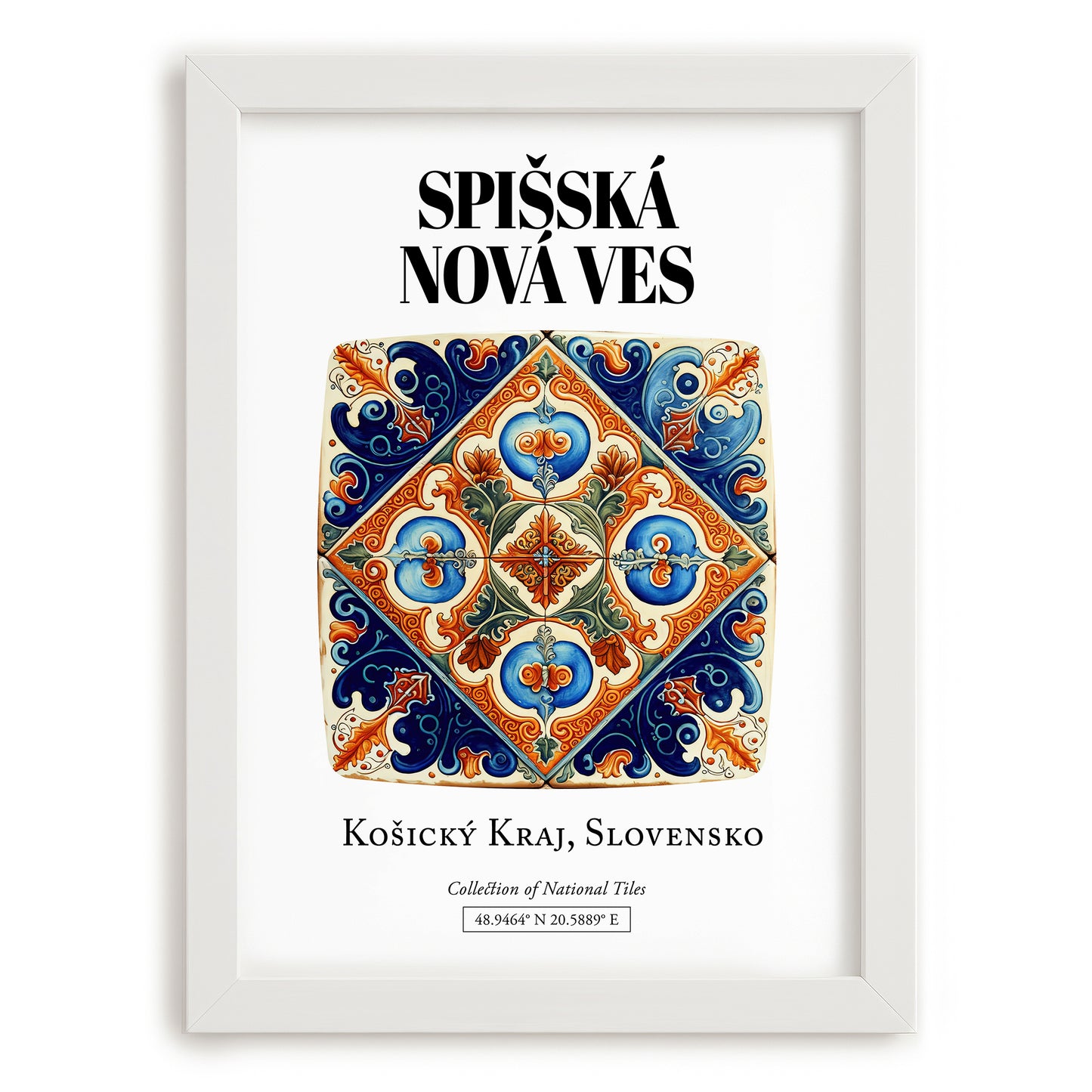 Spišská Nová Ves, Slovakia – Retro Travel Poster, placed in minimal white frame