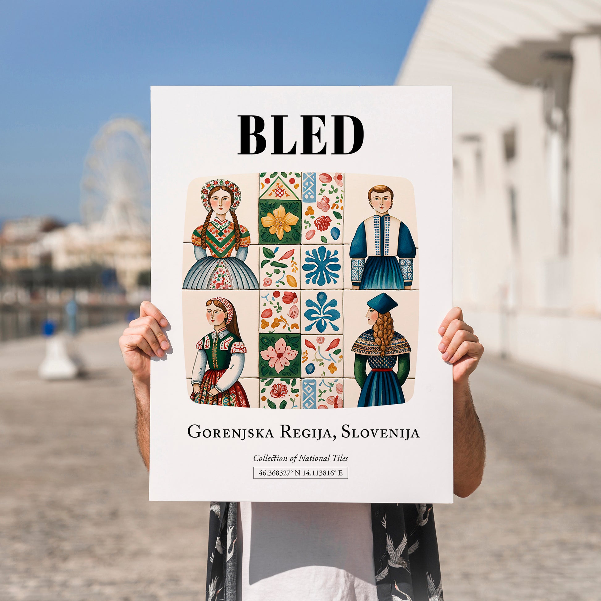 Bled, Slovenia – Minimalist Travel Print, no-text version framed in wood
