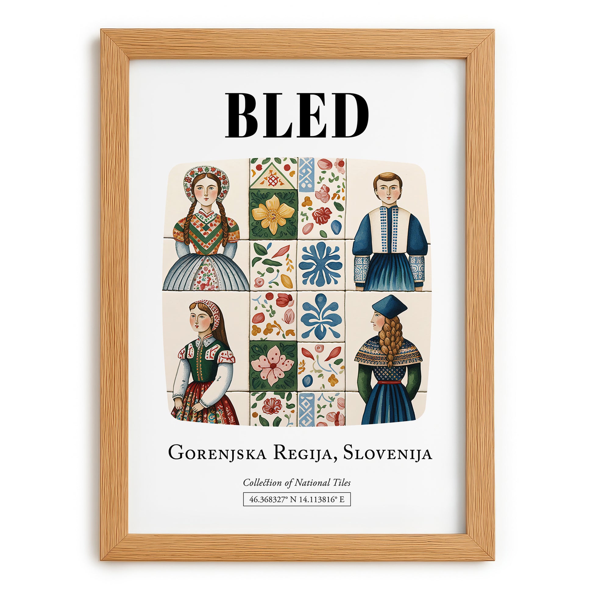 Bled, Slovenia – Minimalist Travel Print, set in oak frame