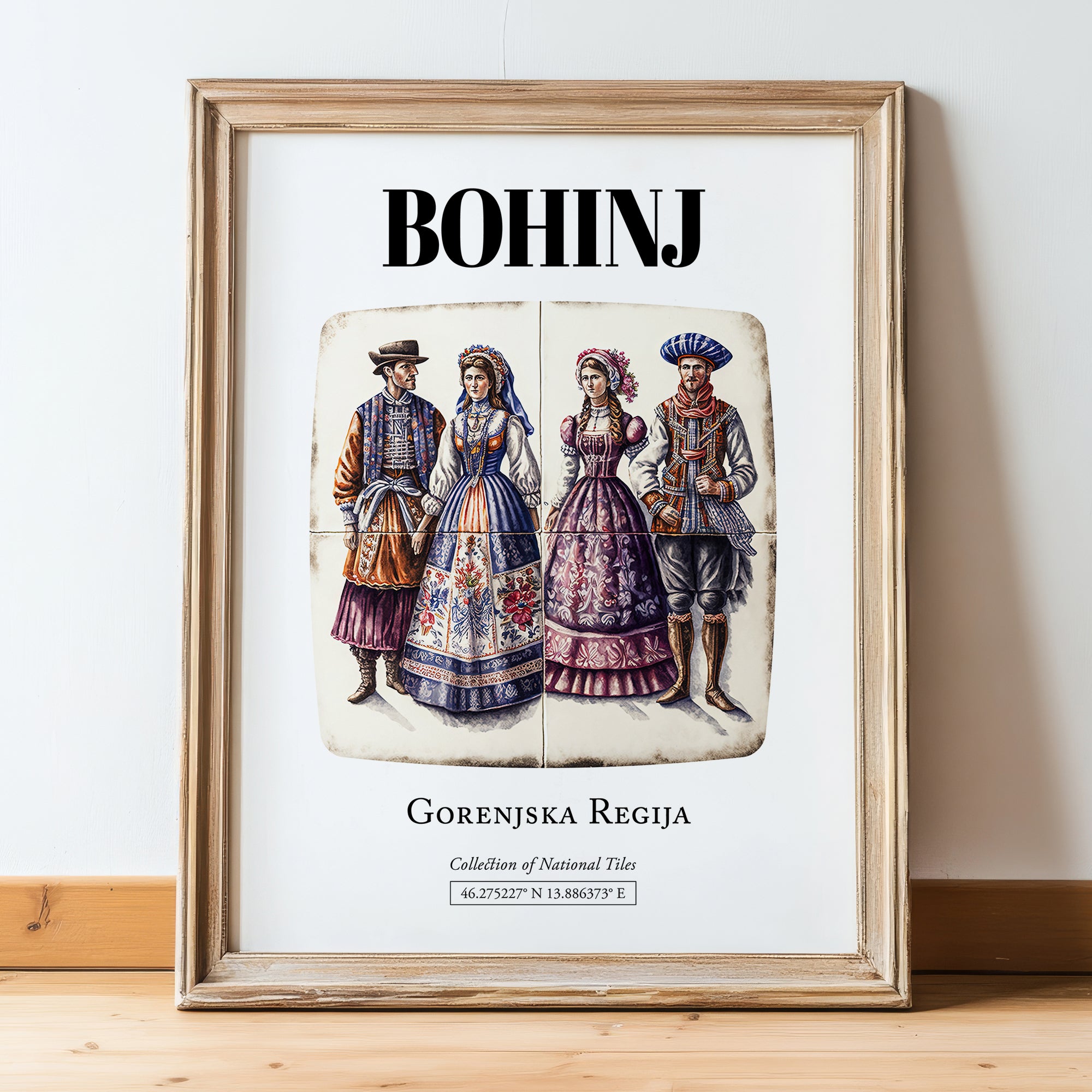 Bohinj, Slovenia – Travel Wall Art, in wooden frame leaning on the floor