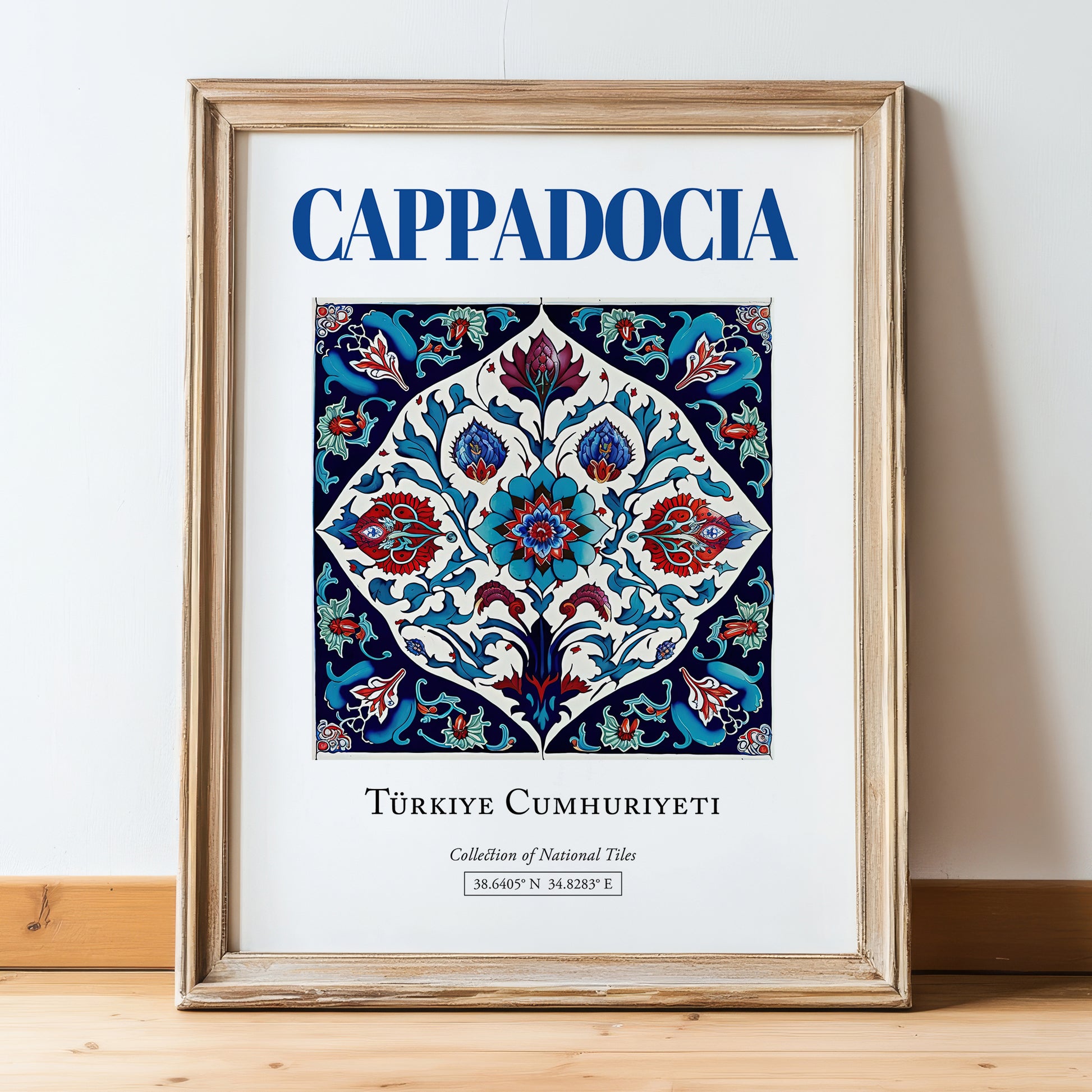 Cappadocia, Turkey – Vintage Travel Poster, in wooden frame leaning on the floor