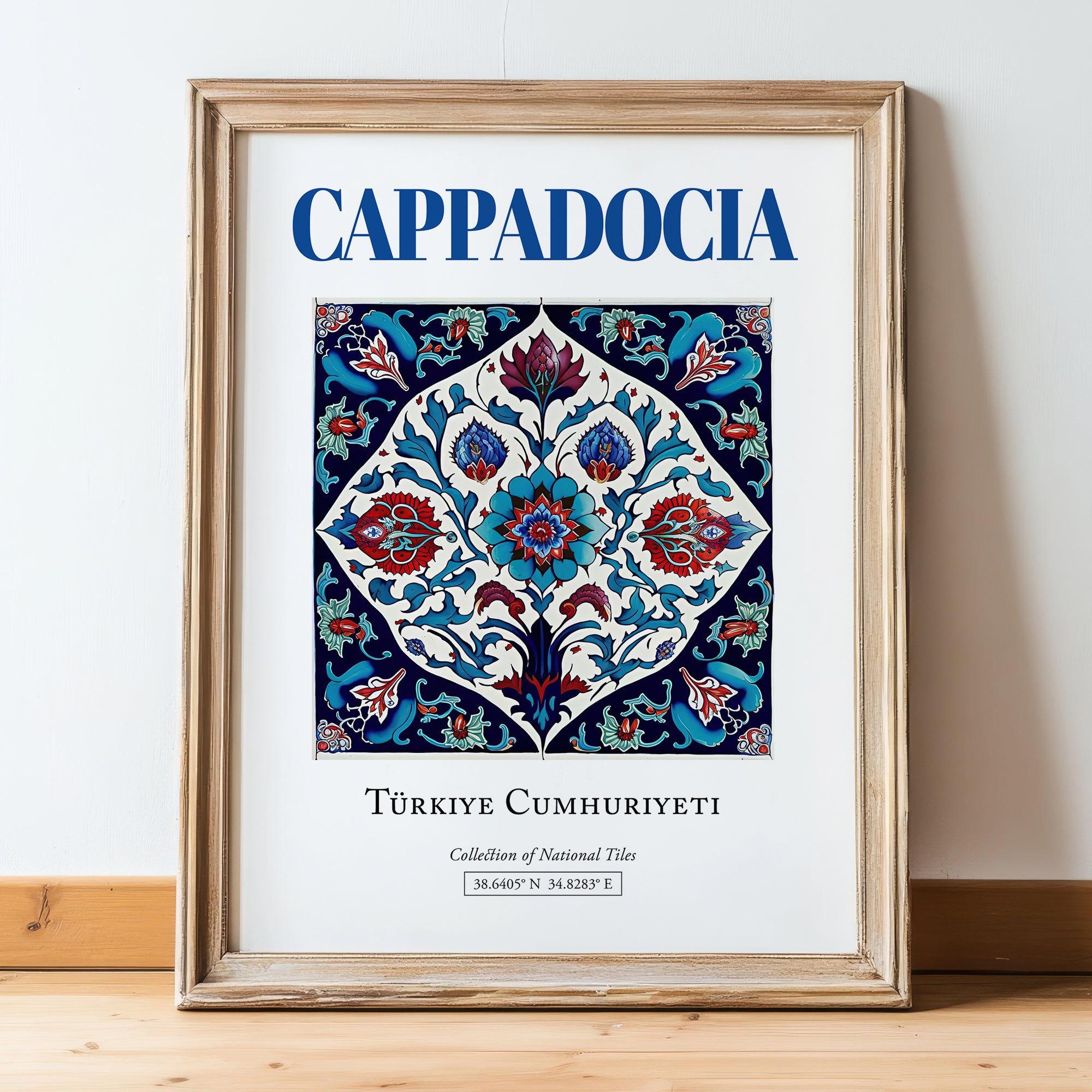 Cappadocia, Turkey – Vintage Travel Poster, in wooden frame leaning on the floor