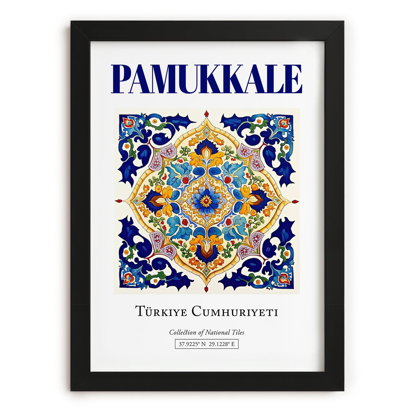 Pamukkale, Turkey – Illustrated Travel Poster, in sleek black frame