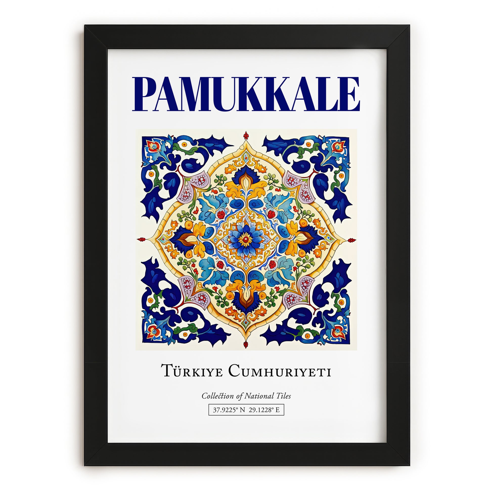 Pamukkale, Turkey – Illustrated Travel Poster, in sleek black frame