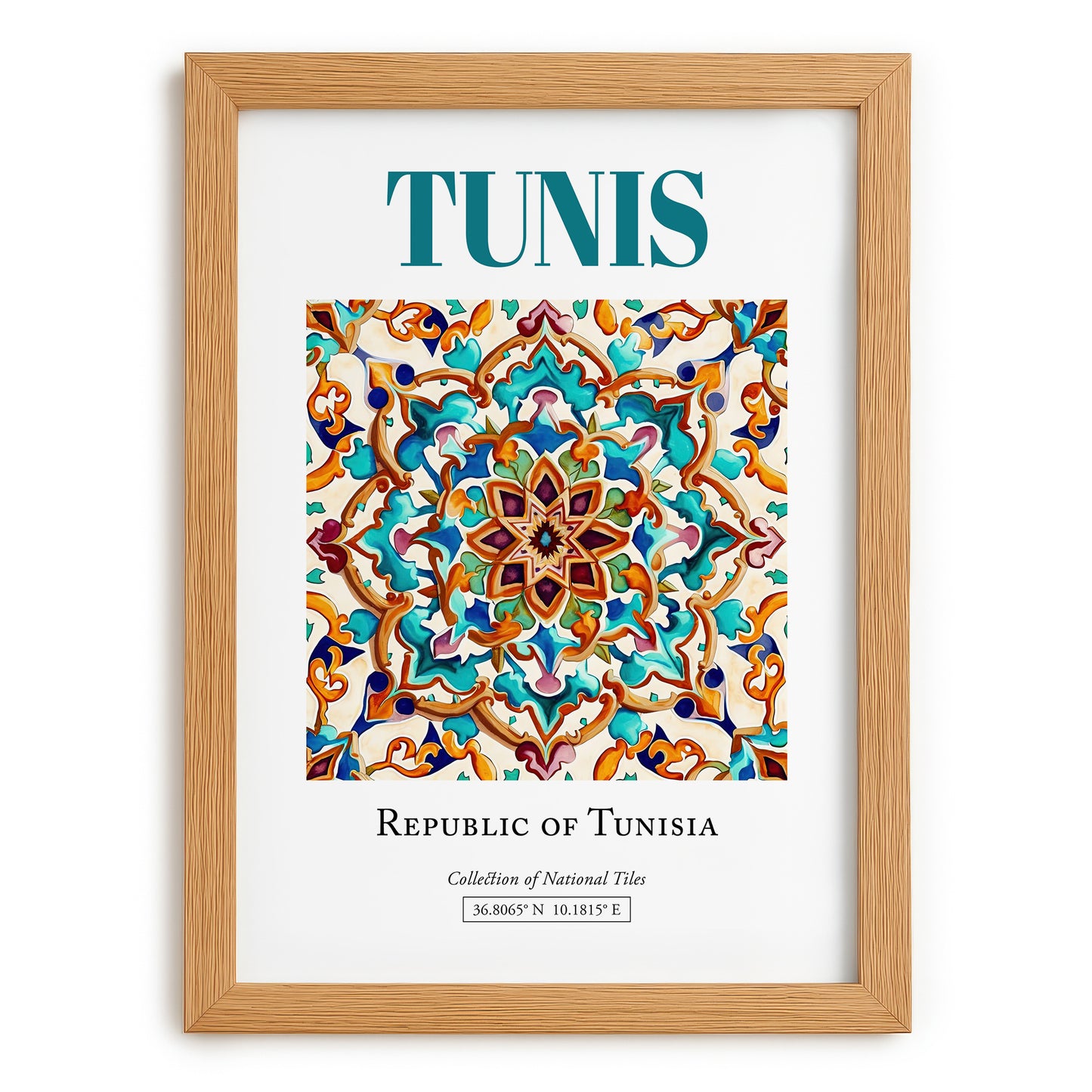 Tunis, Tunisia – Travel Print, set in oak frame
