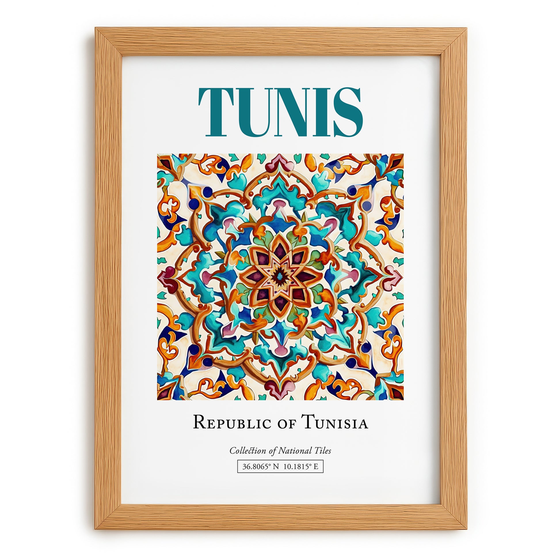 Tunis, Tunisia – Travel Print, set in oak frame