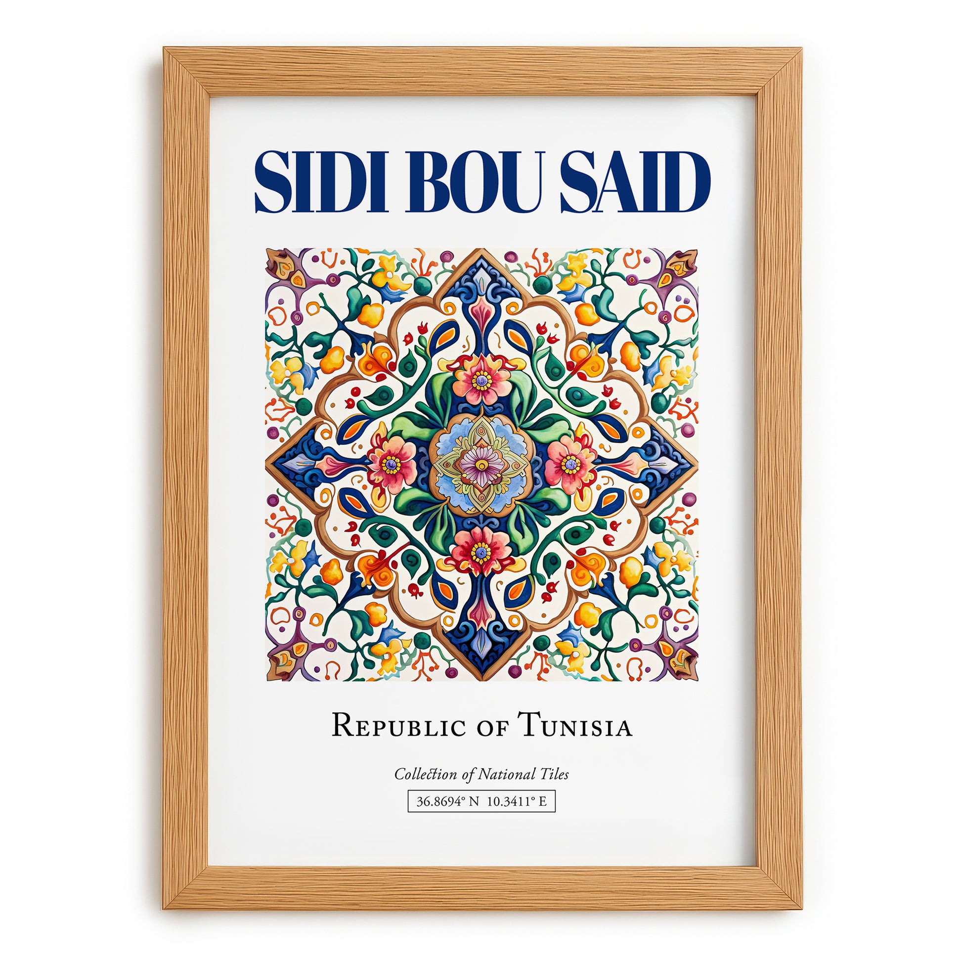 Sidi Bou Said, Tunisia – Vintage Travel Poster, set in oak frame