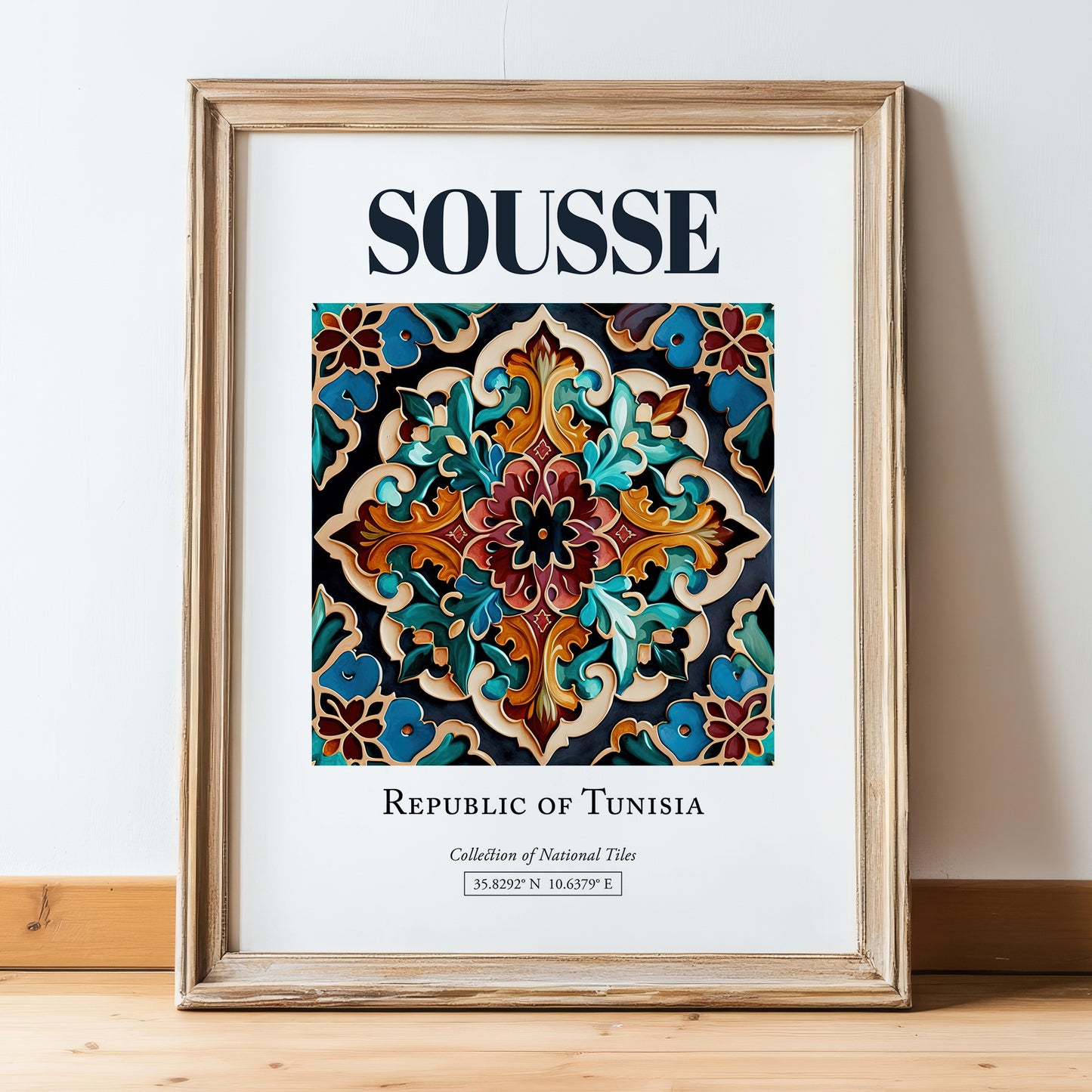 Sousse, Tunisia – Travel Wall Decor, in wooden frame leaning on the floor