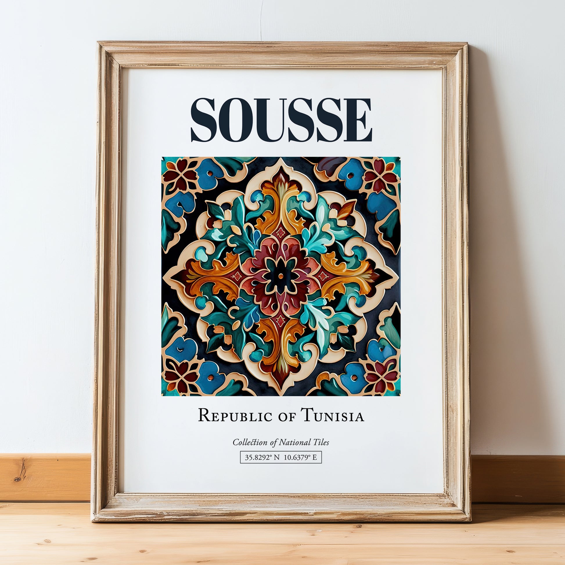 Sousse, Tunisia – Travel Wall Decor, in wooden frame leaning on the floor