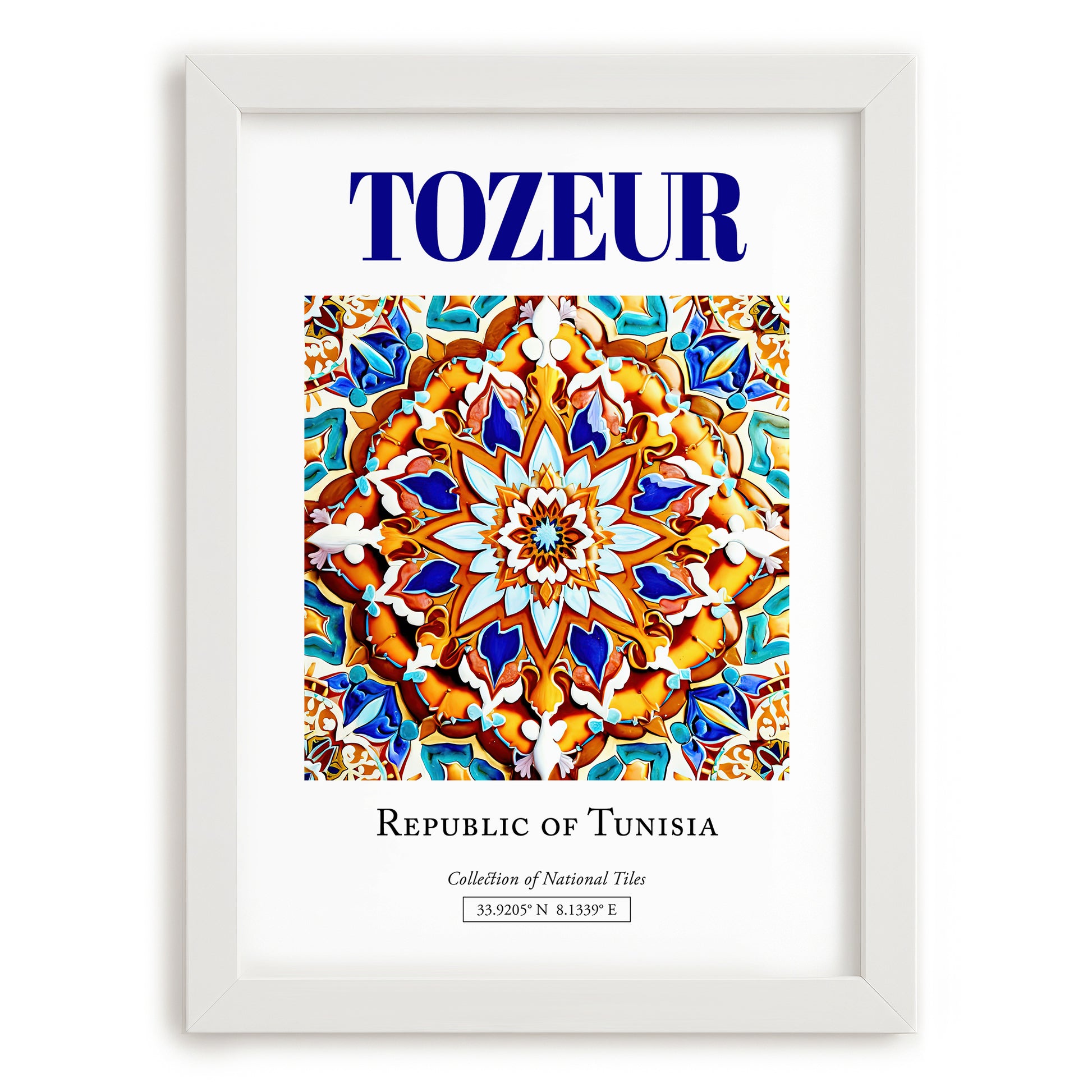 Tozeur, Tunisia – Tourist Destination Poster, placed in minimal white frame