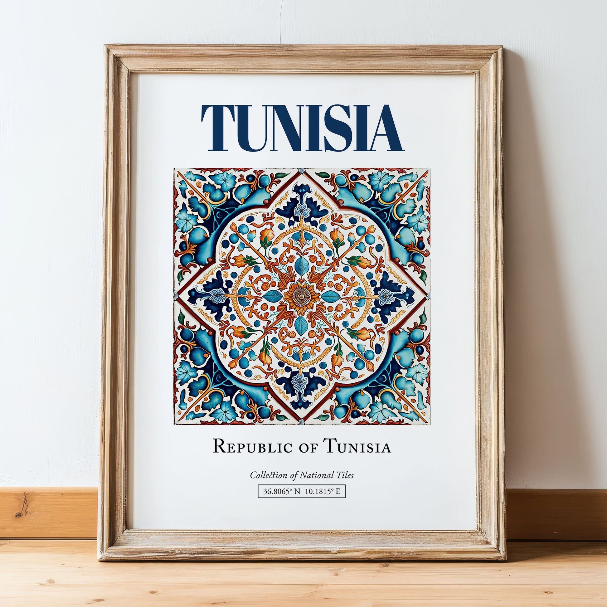 Tunisia, Tunisia – Historic Cities Art Print, in wooden frame leaning on the floor