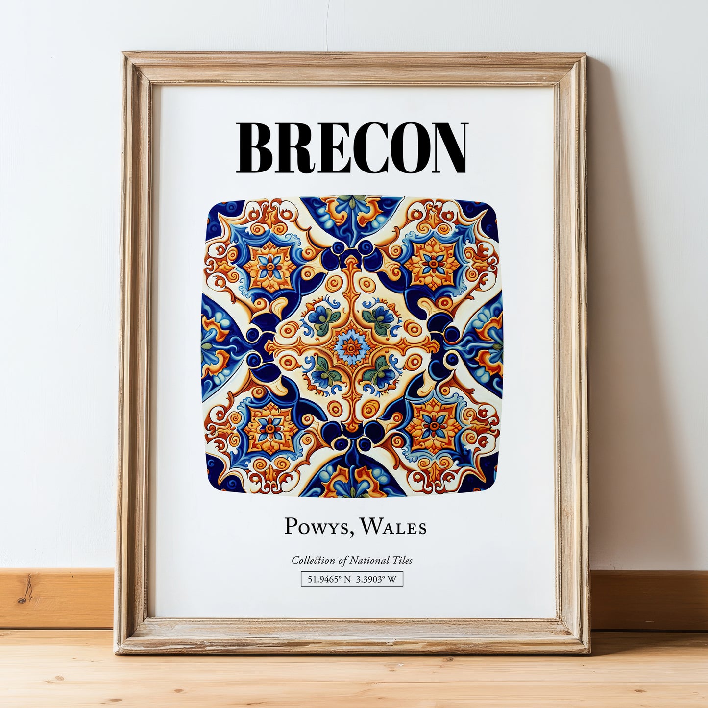 Brecon, Wales – Travel Print, in wooden frame leaning on the floor