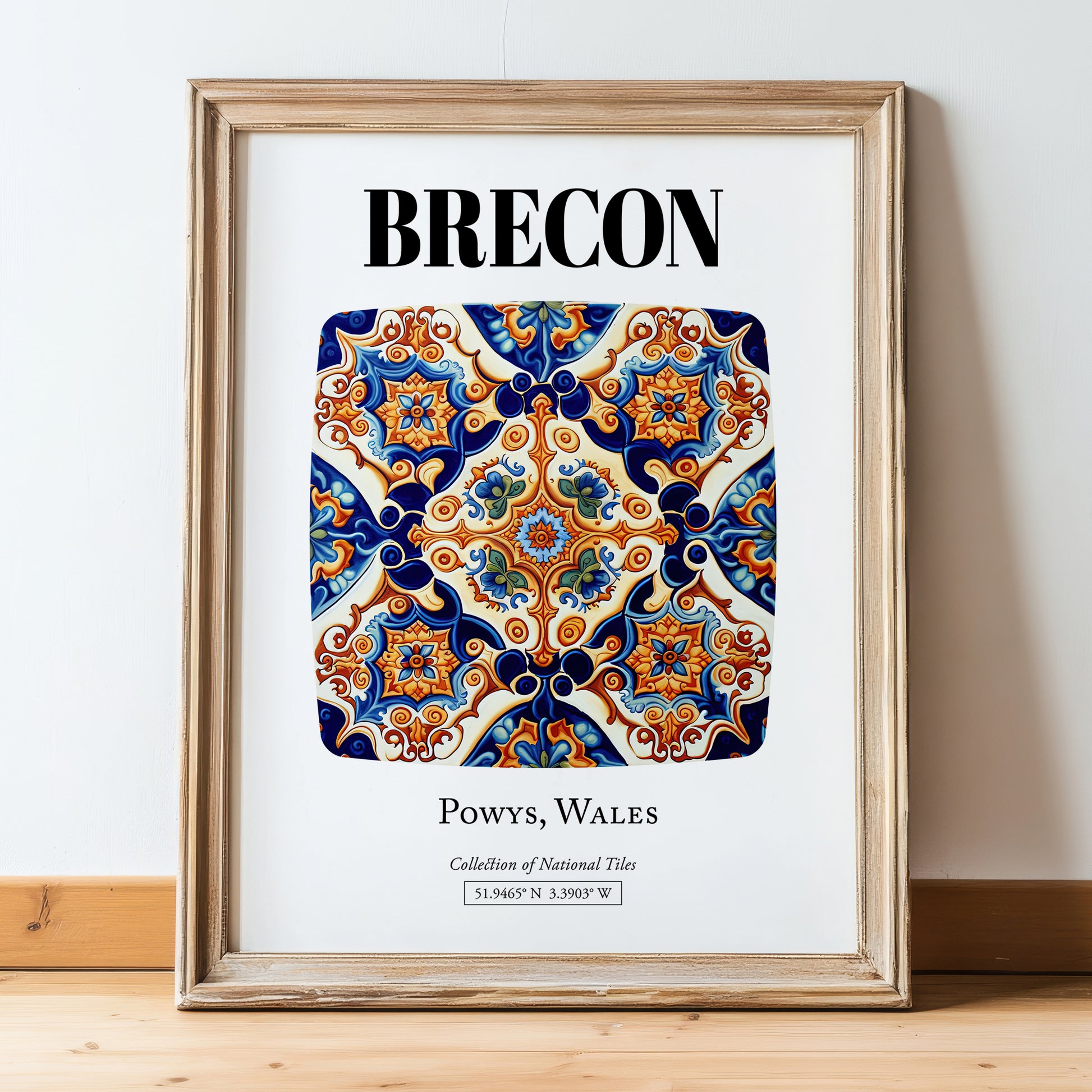 Brecon, Wales – Travel Print, in wooden frame leaning on the floor