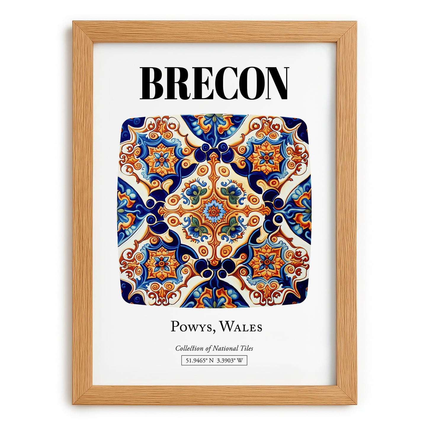 Brecon, Wales – Travel Print, set in oak frame