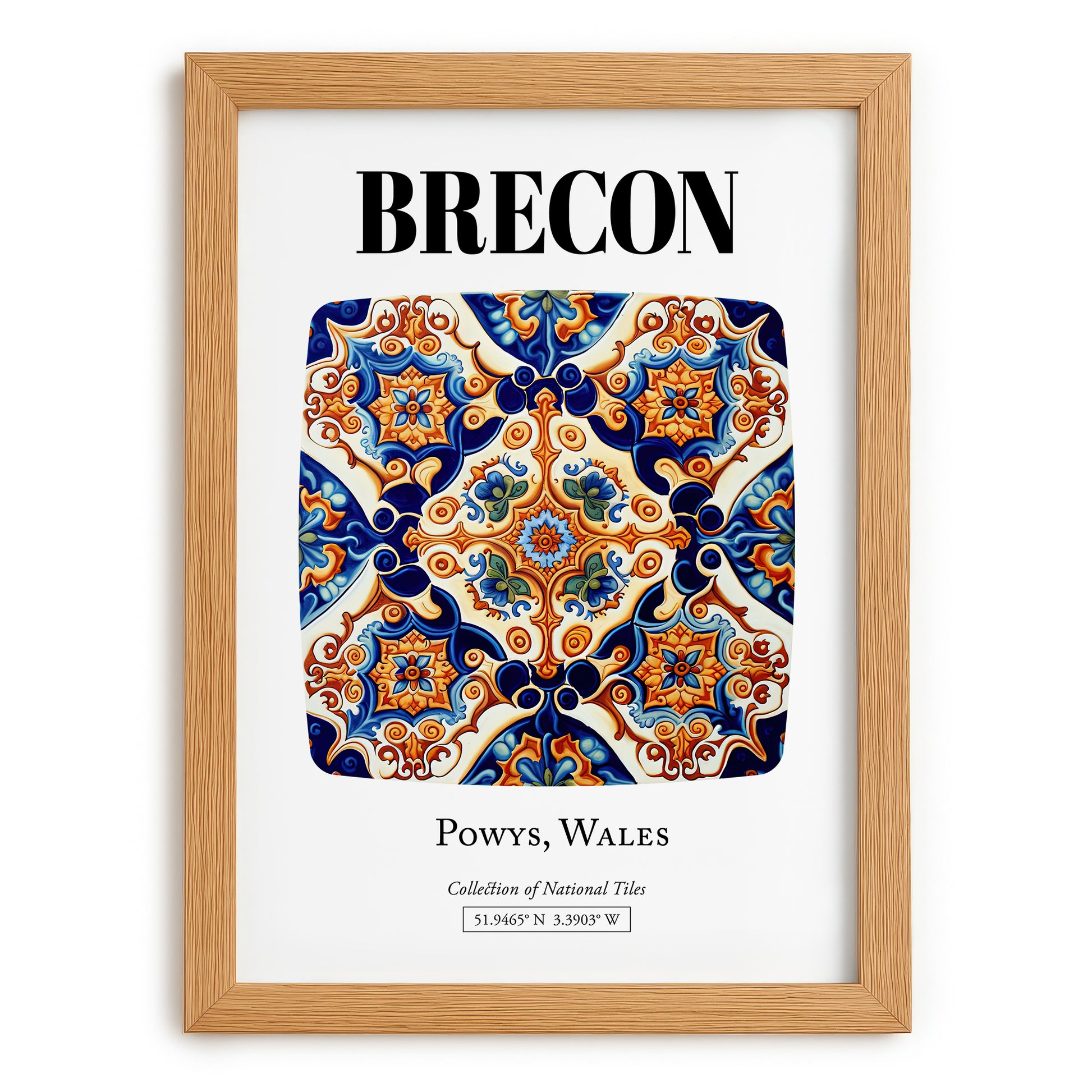 Brecon, Wales – Travel Print, set in oak frame