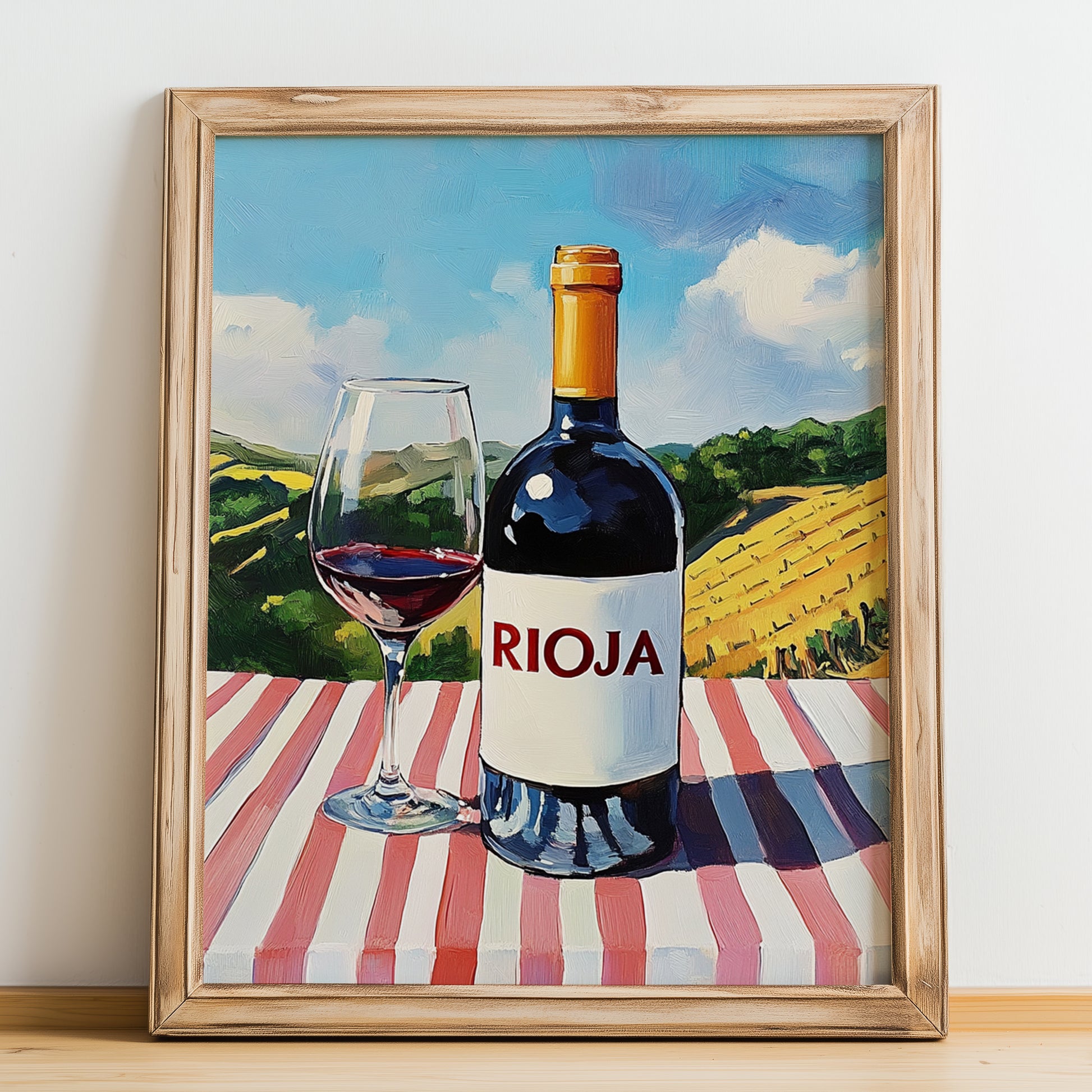 Rioja – Spanish Red Wine, Wine Bar Poster, no-text version framed in wood