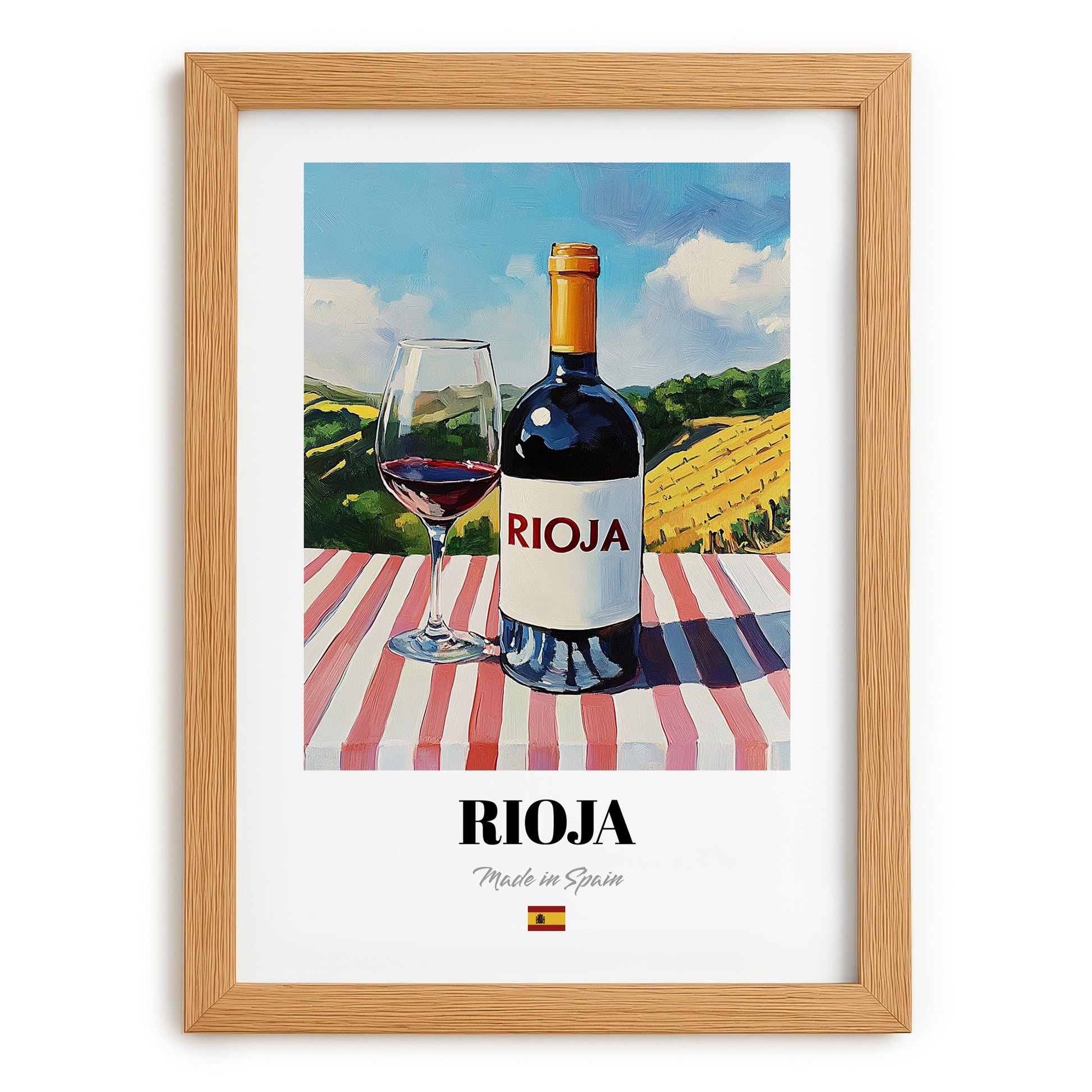 Rioja – Spanish Red Wine, Wine Bar Poster, set in oak frame