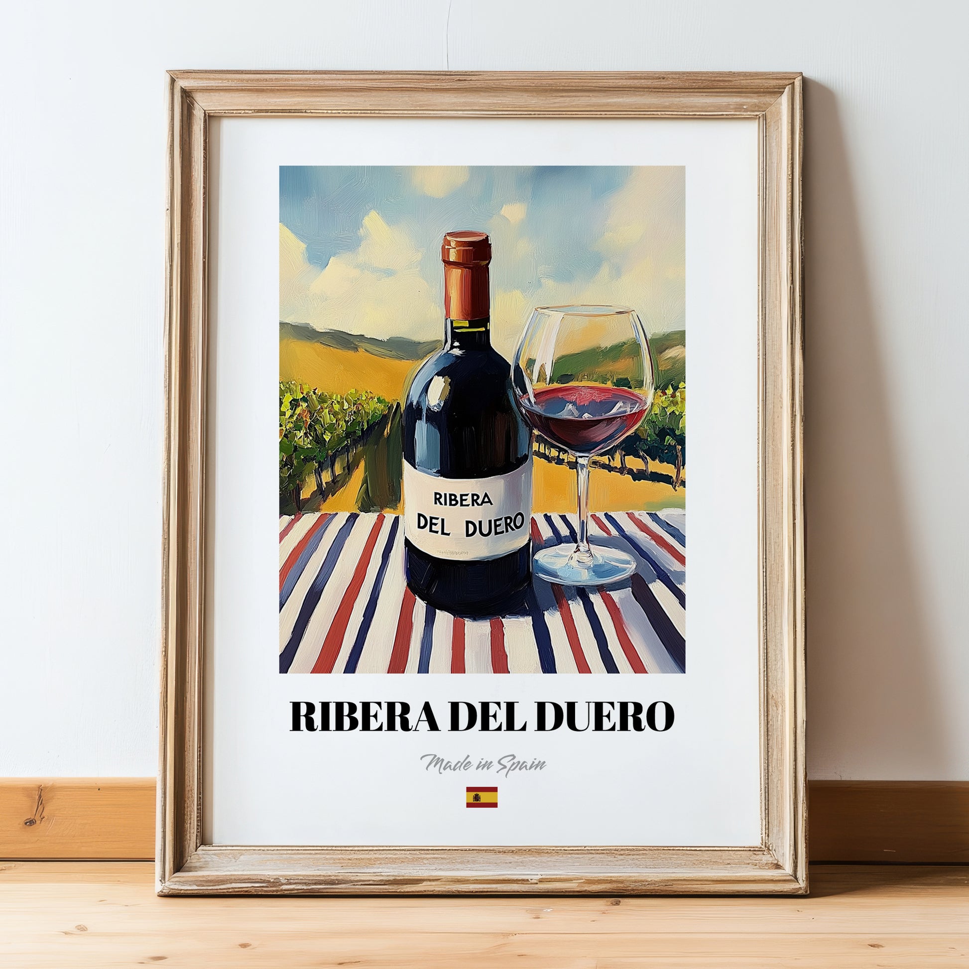 Ribera del Duero – Spanish Red Wine, Tasting Room Print, in wooden frame leaning on the floor