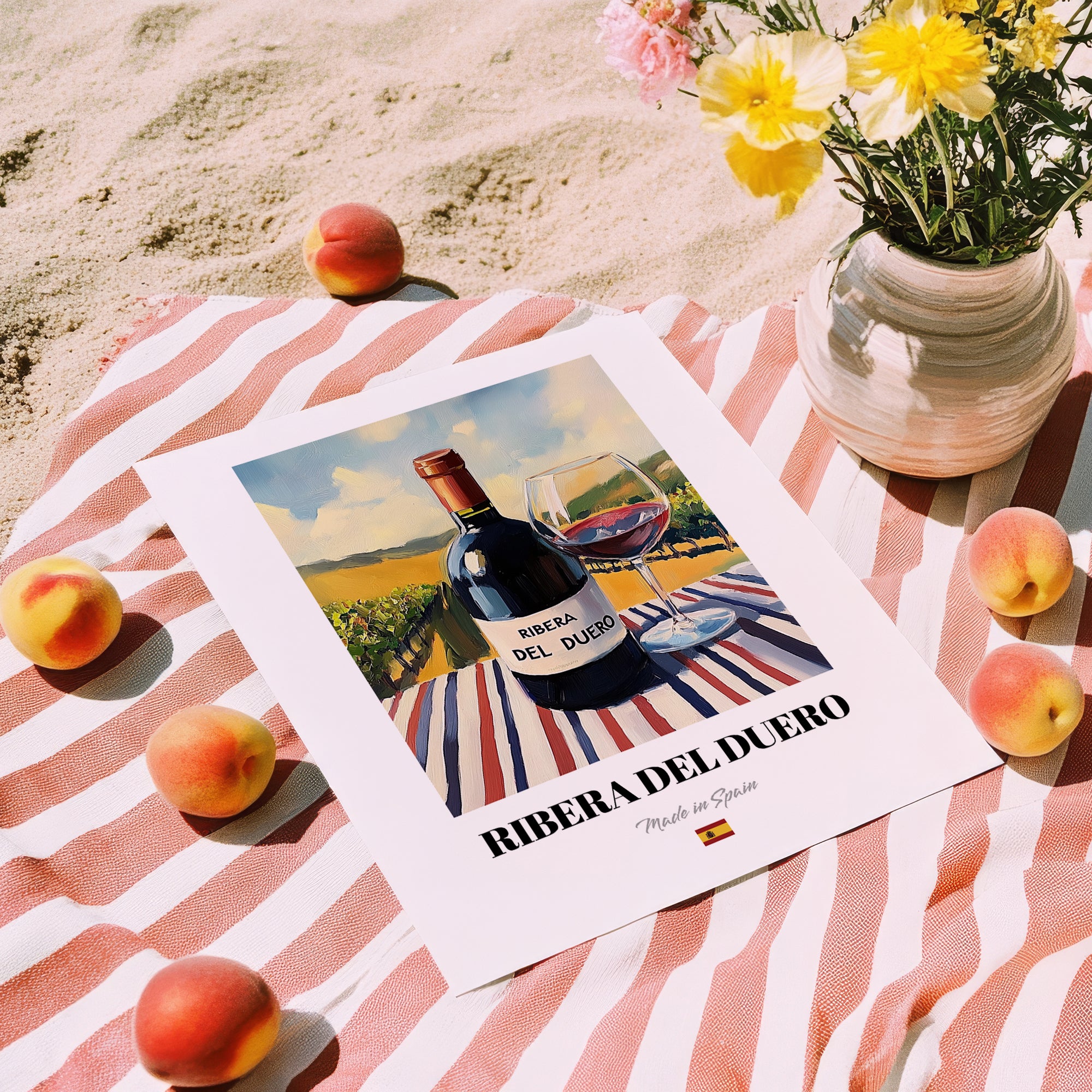 Ribera del Duero – Spanish Red Wine, Tasting Room Print, unframed on coastal sand
