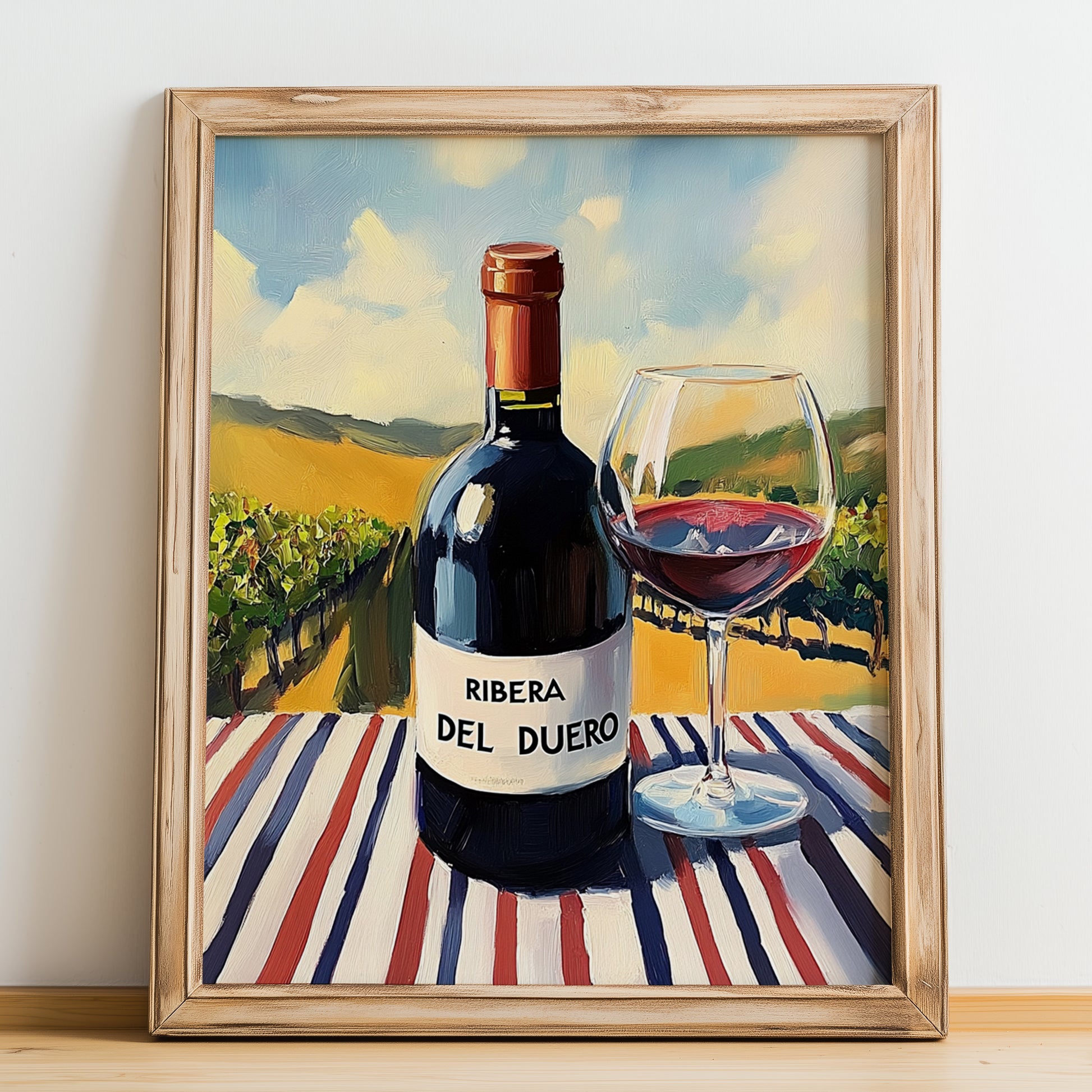 Ribera del Duero – Spanish Red Wine, Tasting Room Print, no-text version framed in wood