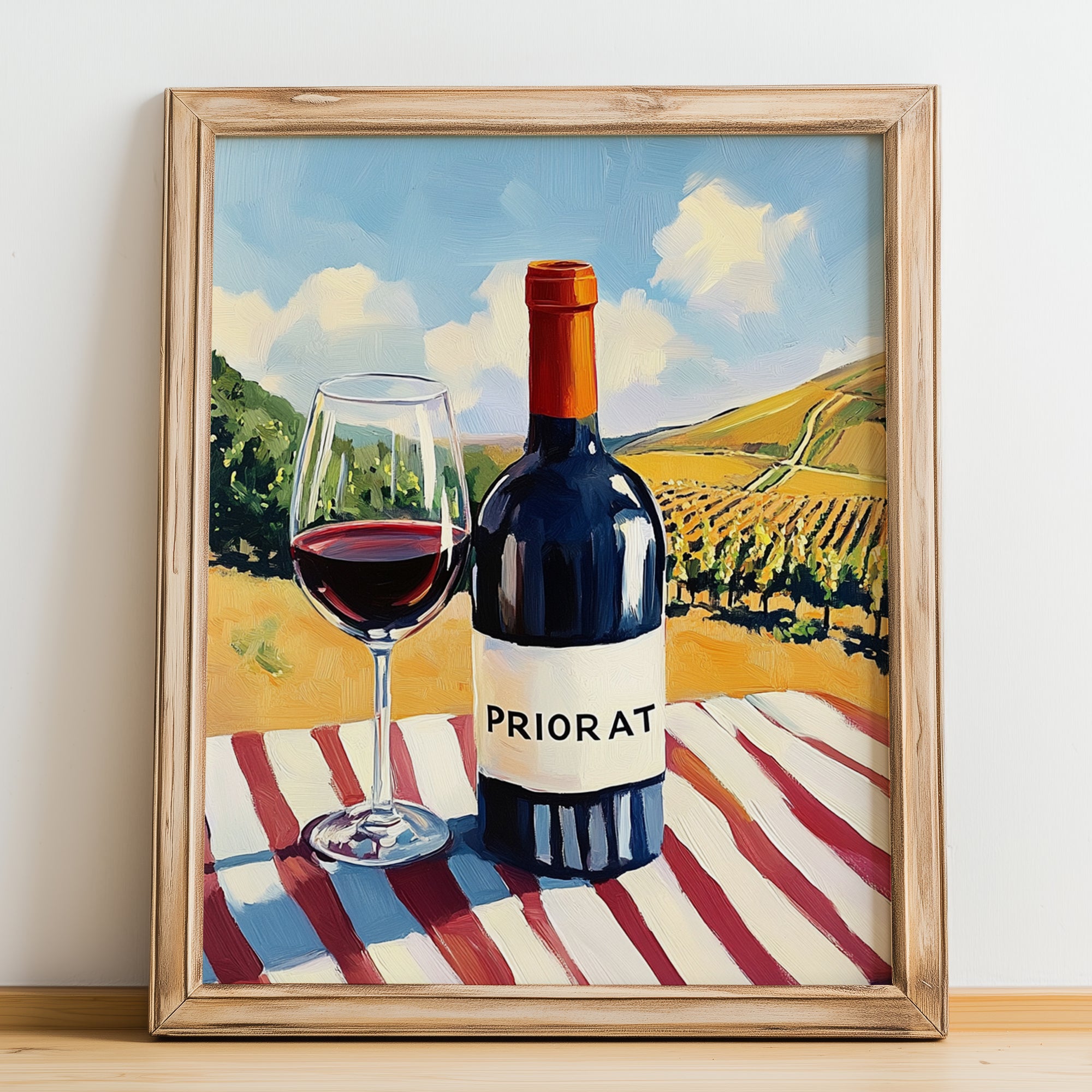 Priorat – Spanish Red Wine, Vinoteca Print, no-text version framed in wood