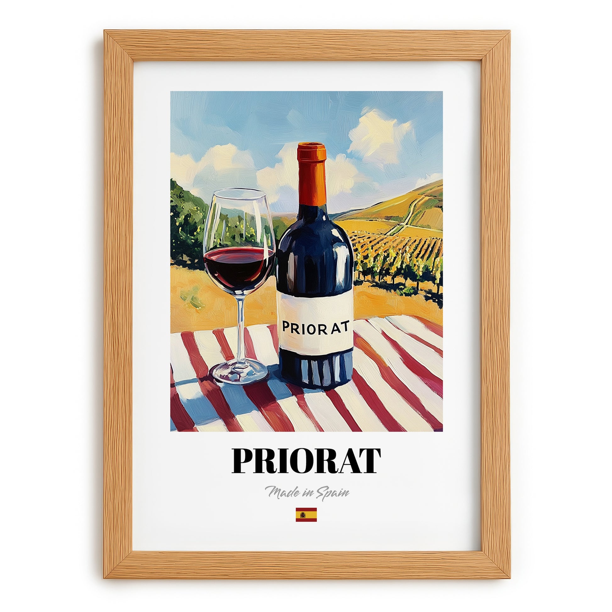 Priorat – Spanish Red Wine, Vinoteca Print, set in oak frame