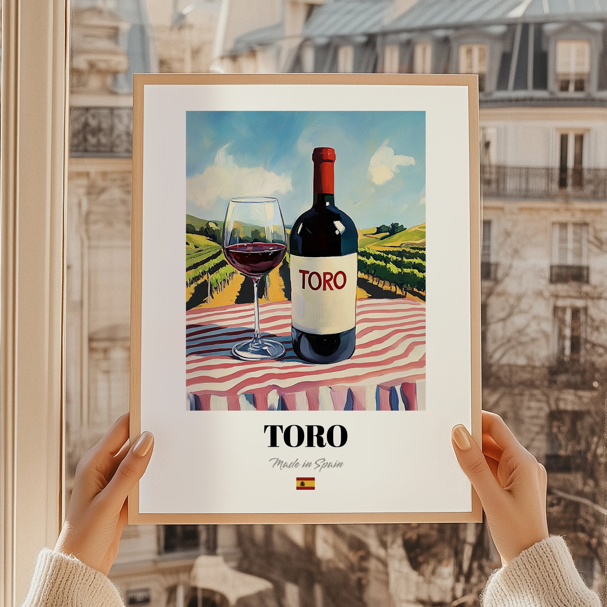 Toro – Spanish Red Wine, Vinoteca Poster, styled in a charming Paris street view