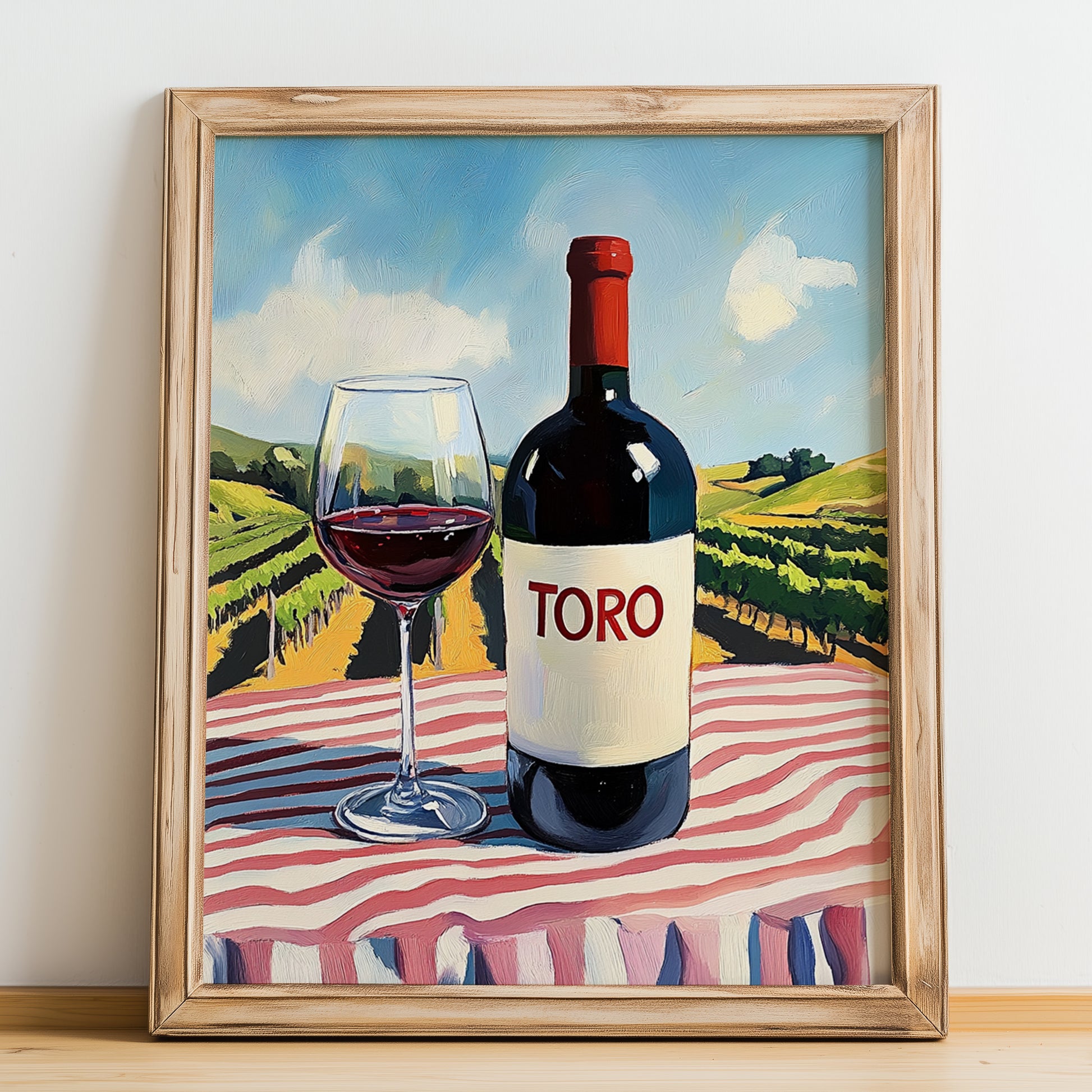 Toro – Spanish Red Wine, Vinoteca Poster, no-text version framed in wood