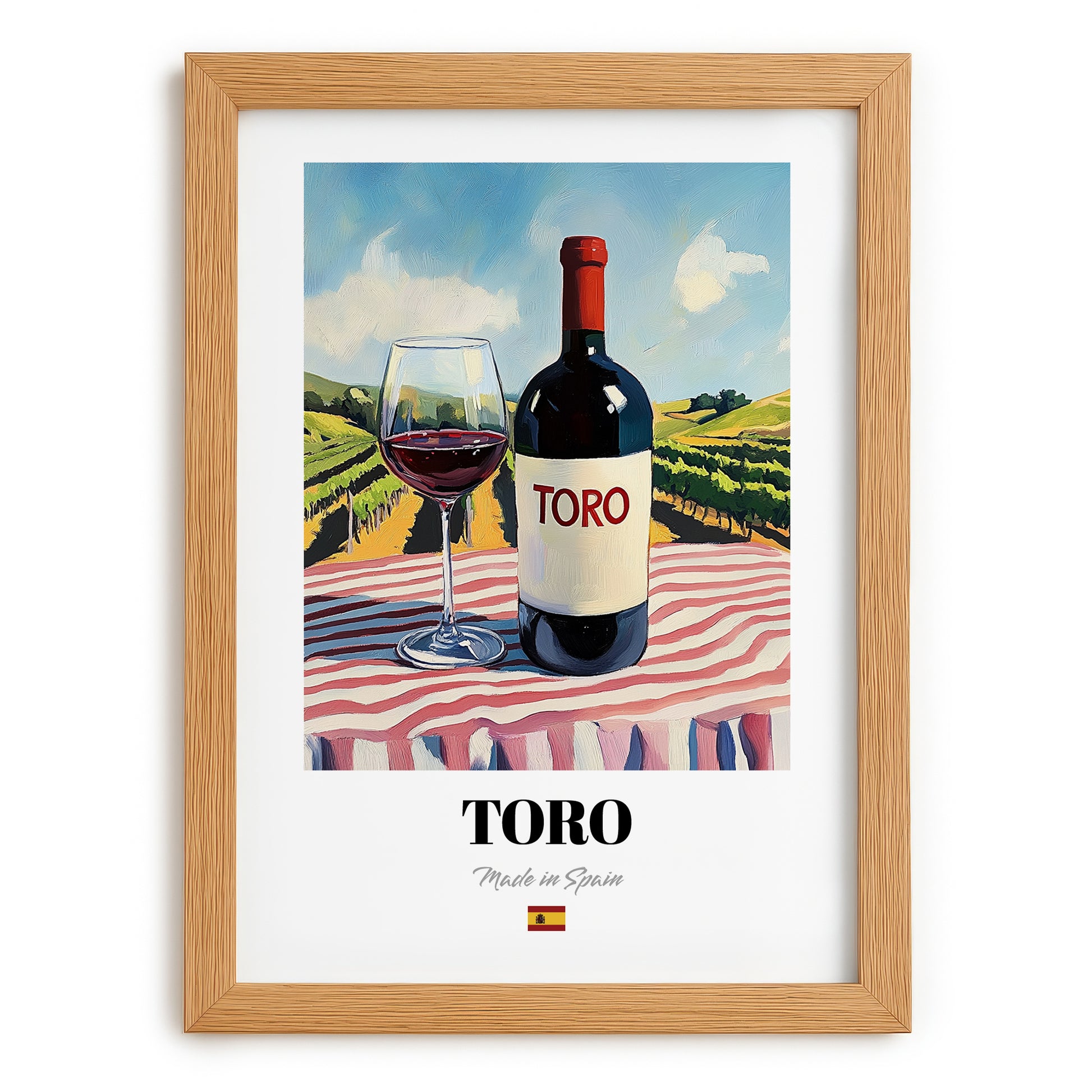 Toro – Spanish Red Wine, Vinoteca Poster, set in oak frame