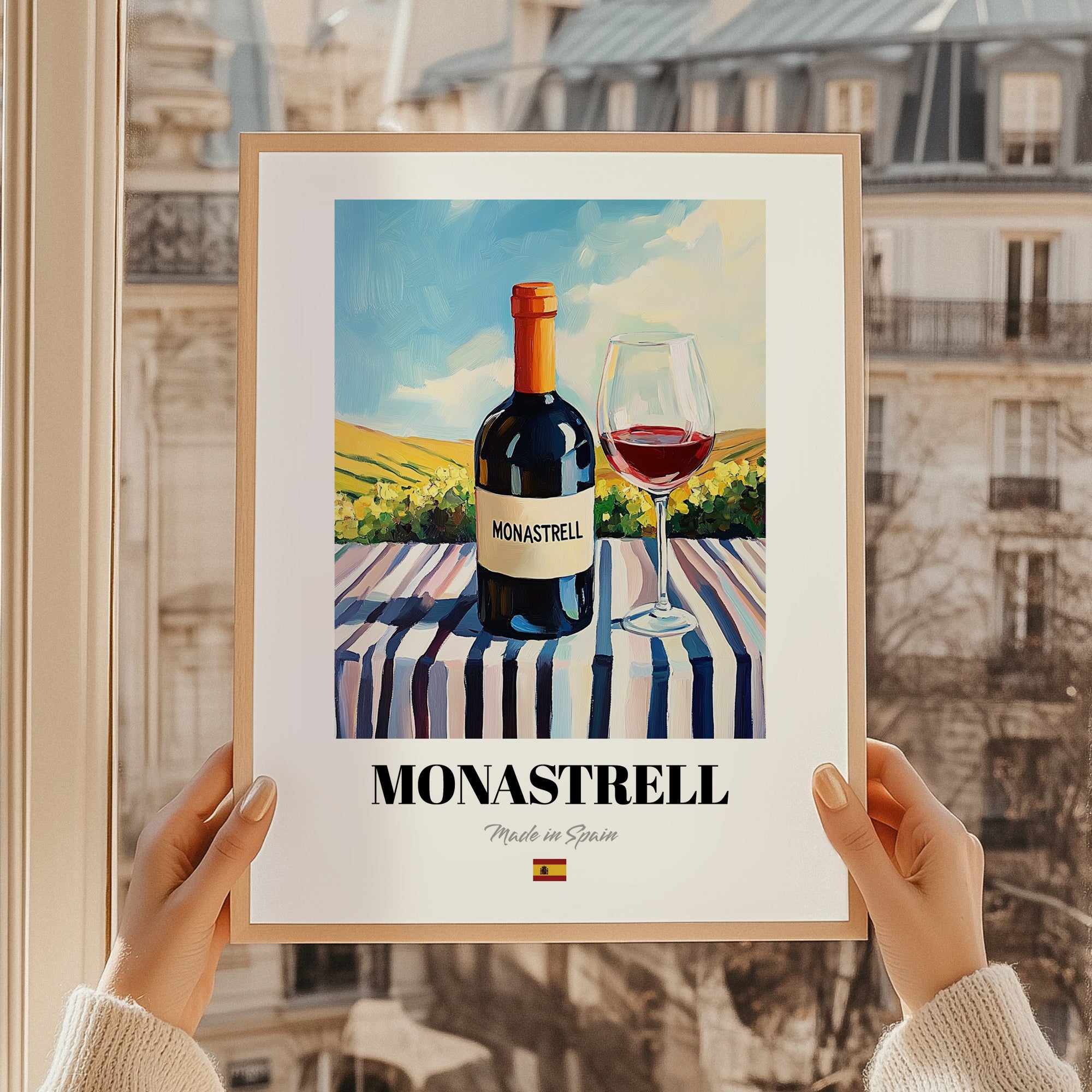 Monastrell – Spanish Red Wine, Vinoteca Painting, styled in a charming Paris street view
