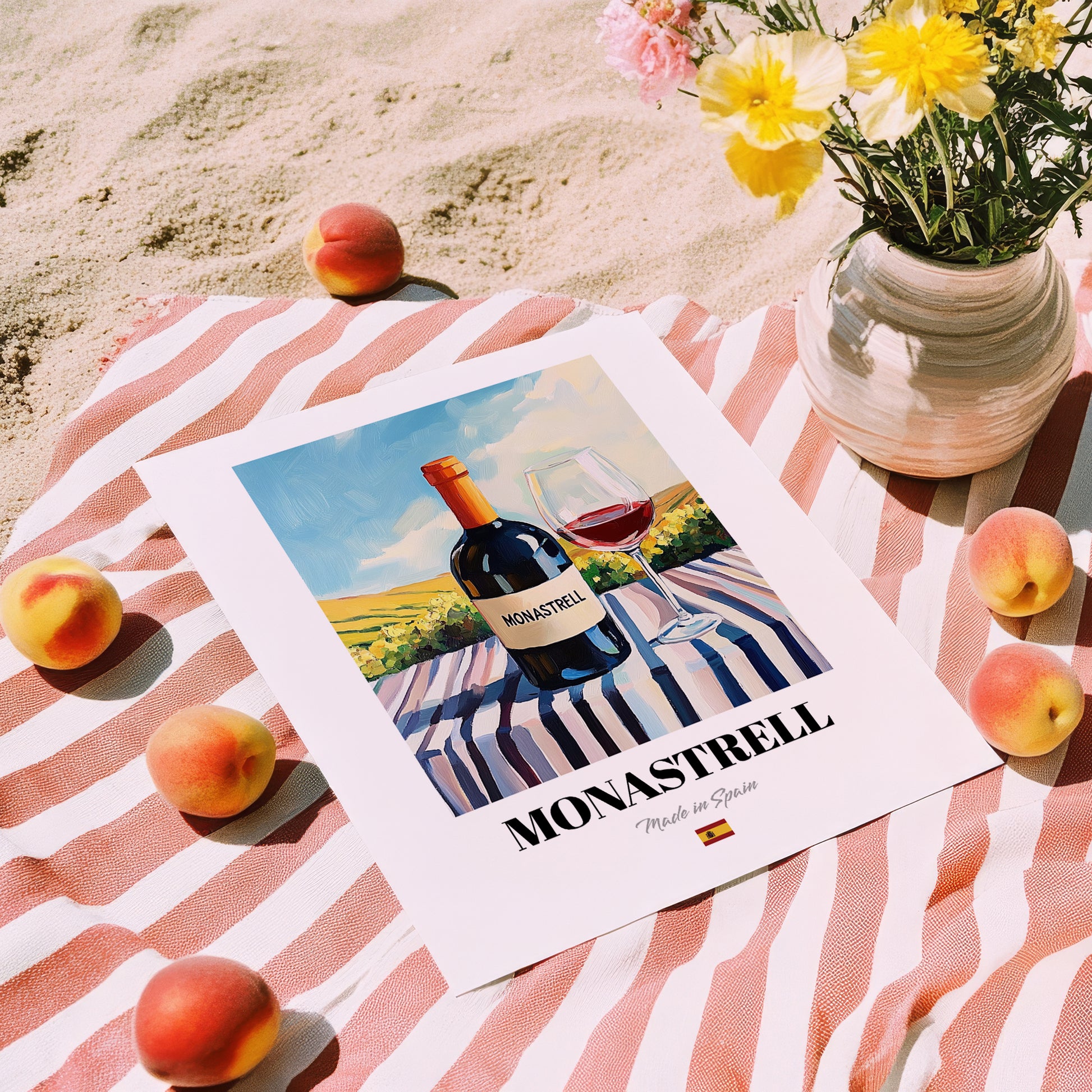 Monastrell – Spanish Red Wine, Vinoteca Painting, unframed on coastal sand