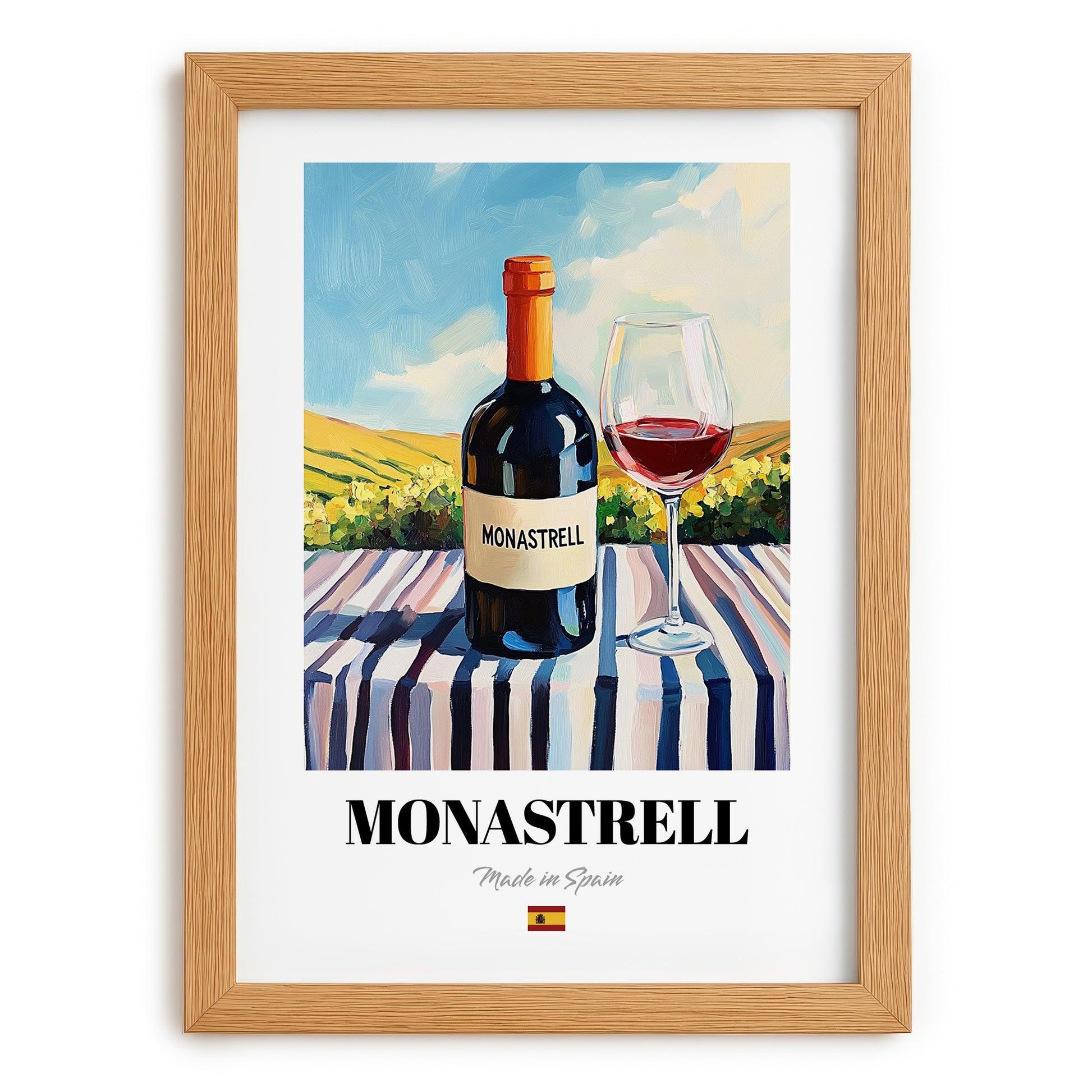 Monastrell – Spanish Red Wine, Vinoteca Painting, set in oak frame