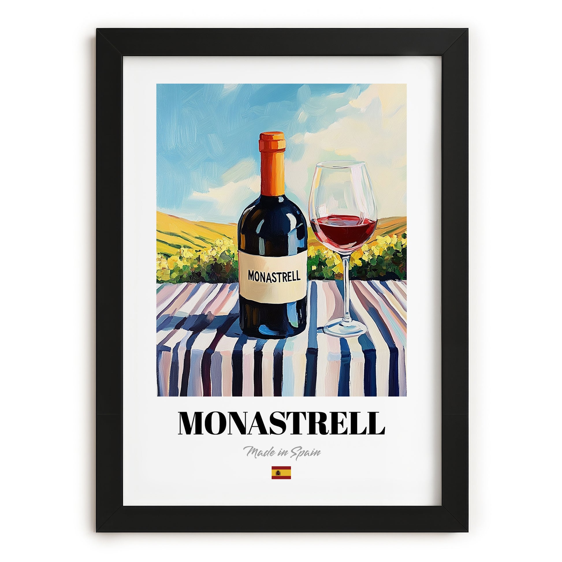 Monastrell – Spanish Red Wine, Vinoteca Painting, in sleek black frame