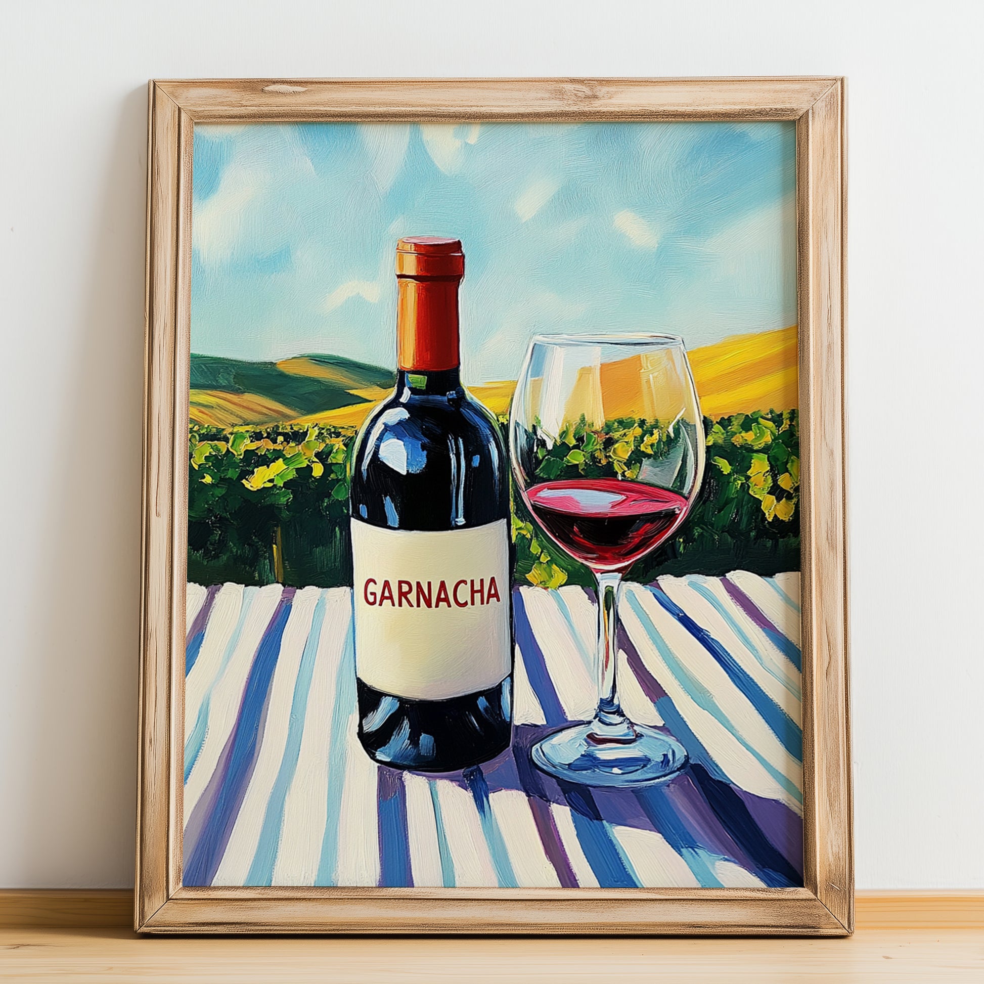 Garnacha – Spanish Red Wine, Bodega Wall Art, no-text version framed in wood