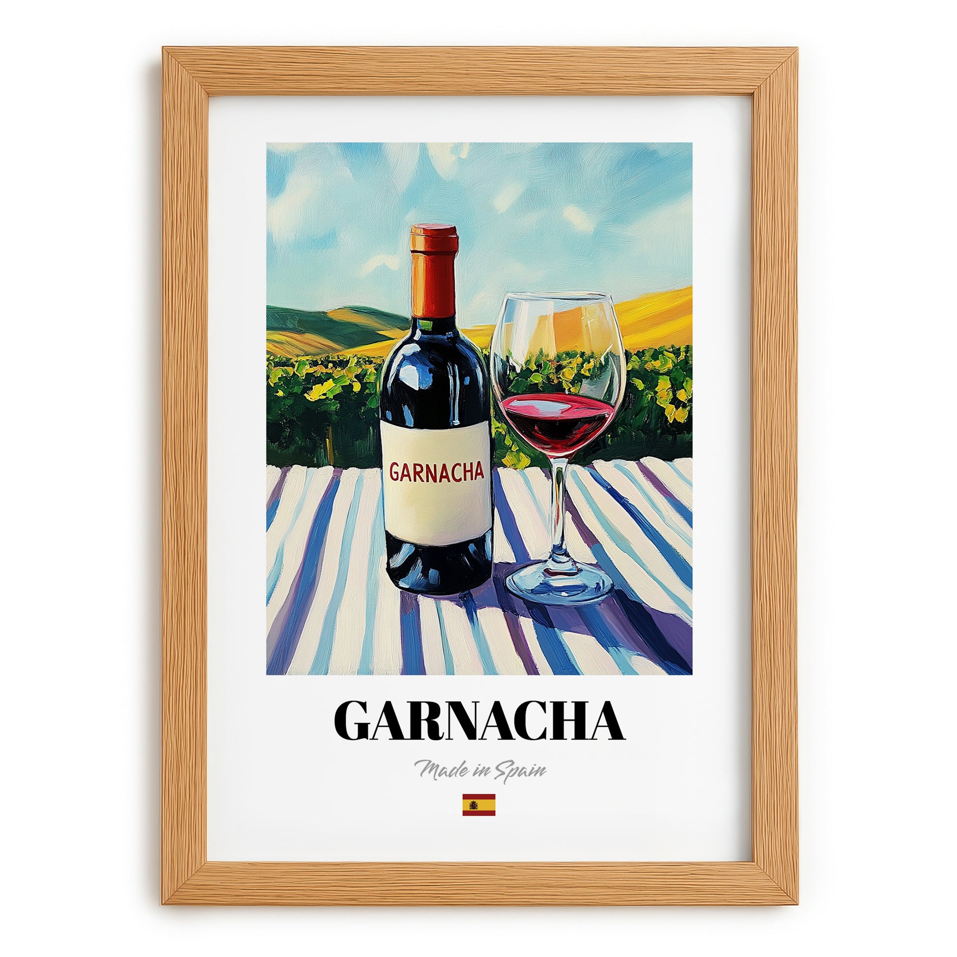 Garnacha – Spanish Red Wine, Bodega Wall Art, set in oak frame