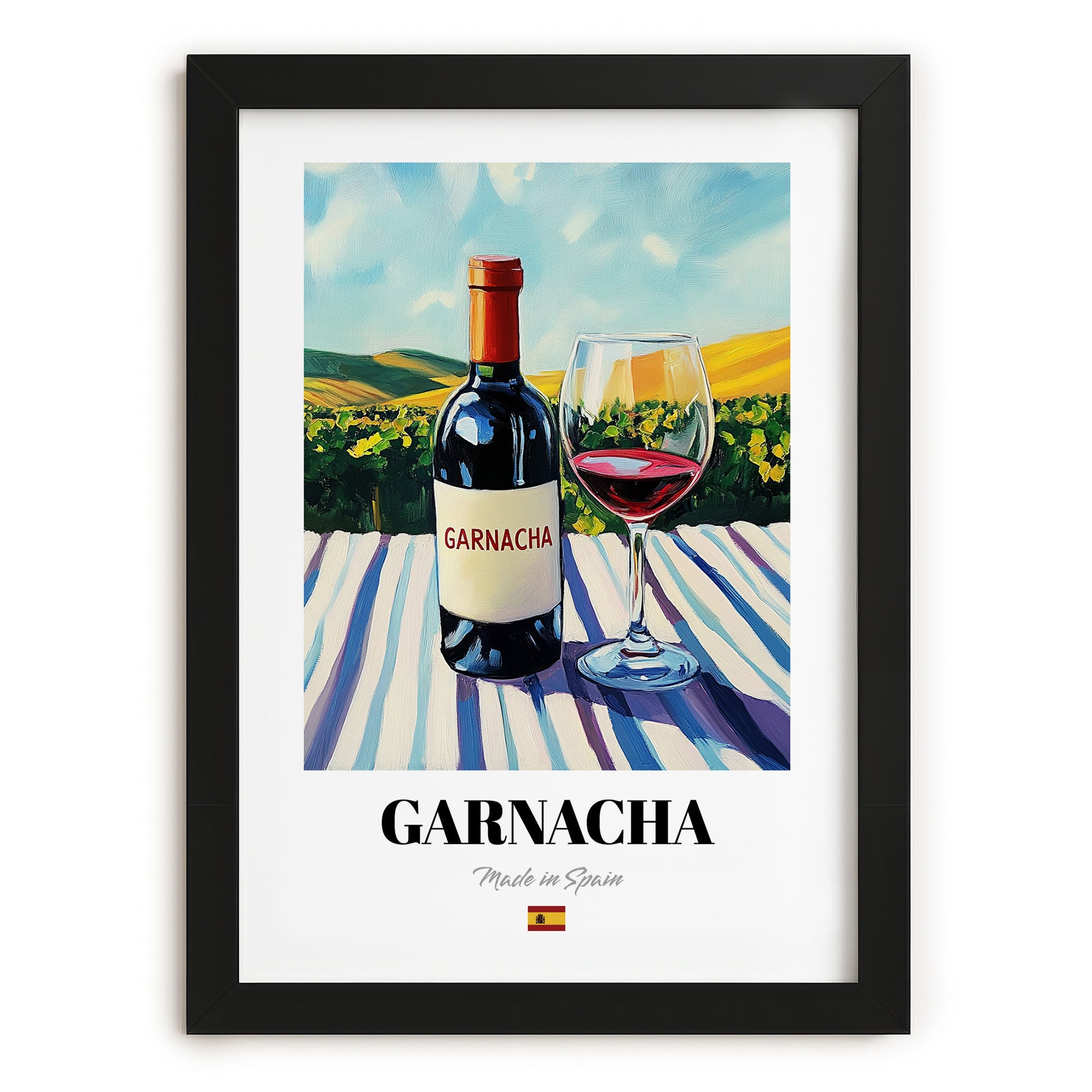 Garnacha – Spanish Red Wine, Bodega Wall Art, in sleek black frame